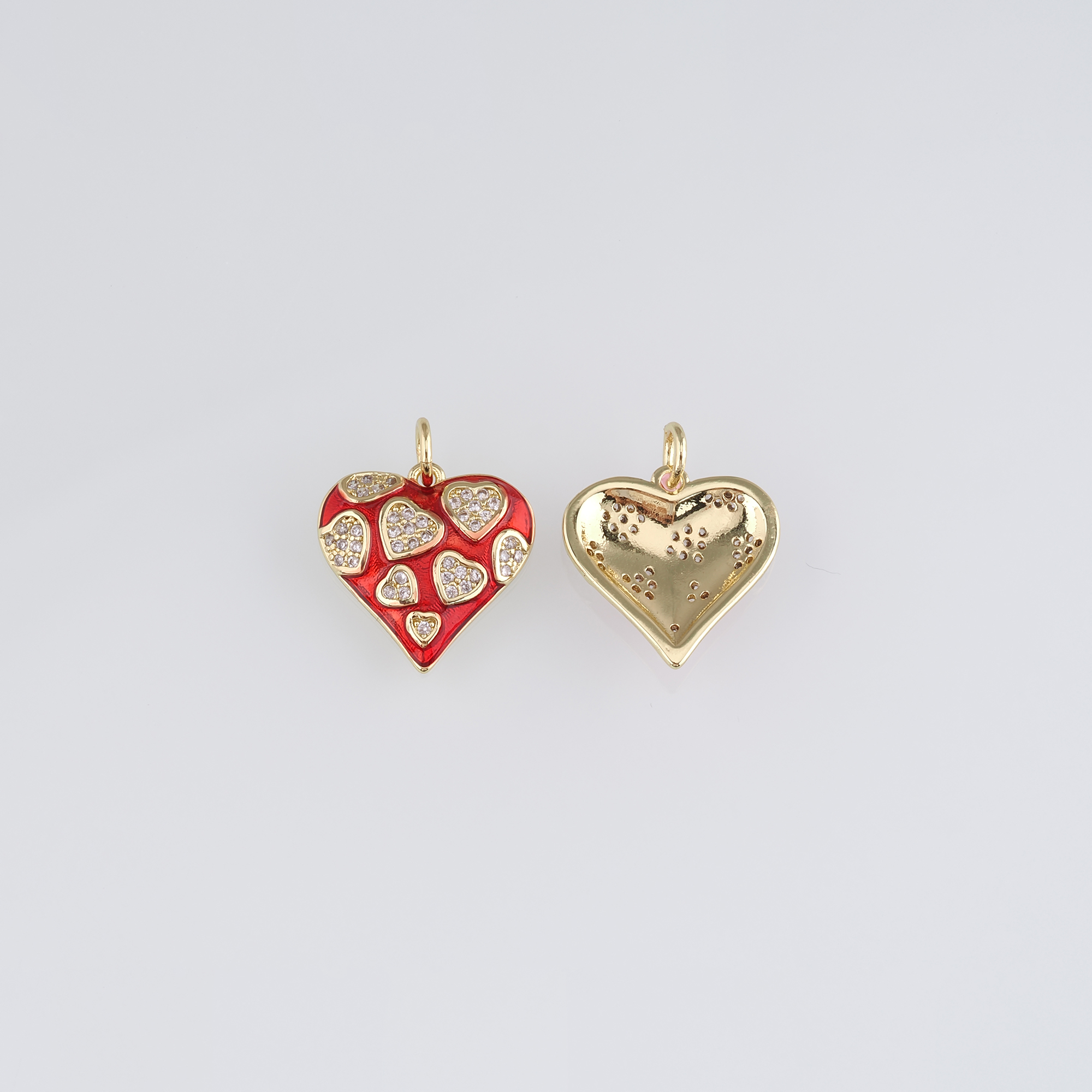 18K Gold Filled Heart Pendant,Enamel Heart Charm Earrings Necklace for DIY Jewelry Making Supply