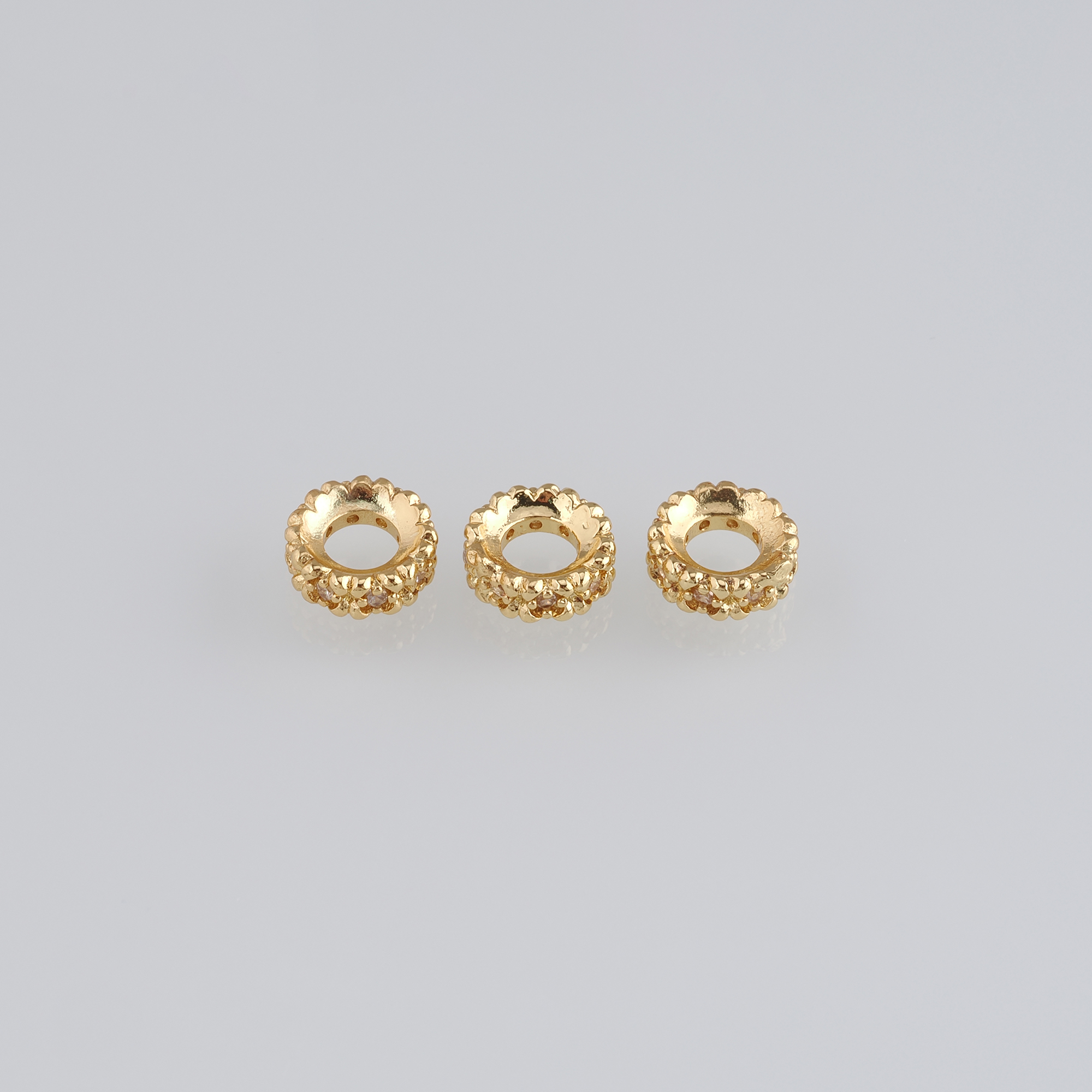 10Pcs 18K Gold Filled Round Flat Spacer Beads,CZ Micro Pave Round Spacer Beads,DIY Jewelry Making Supply