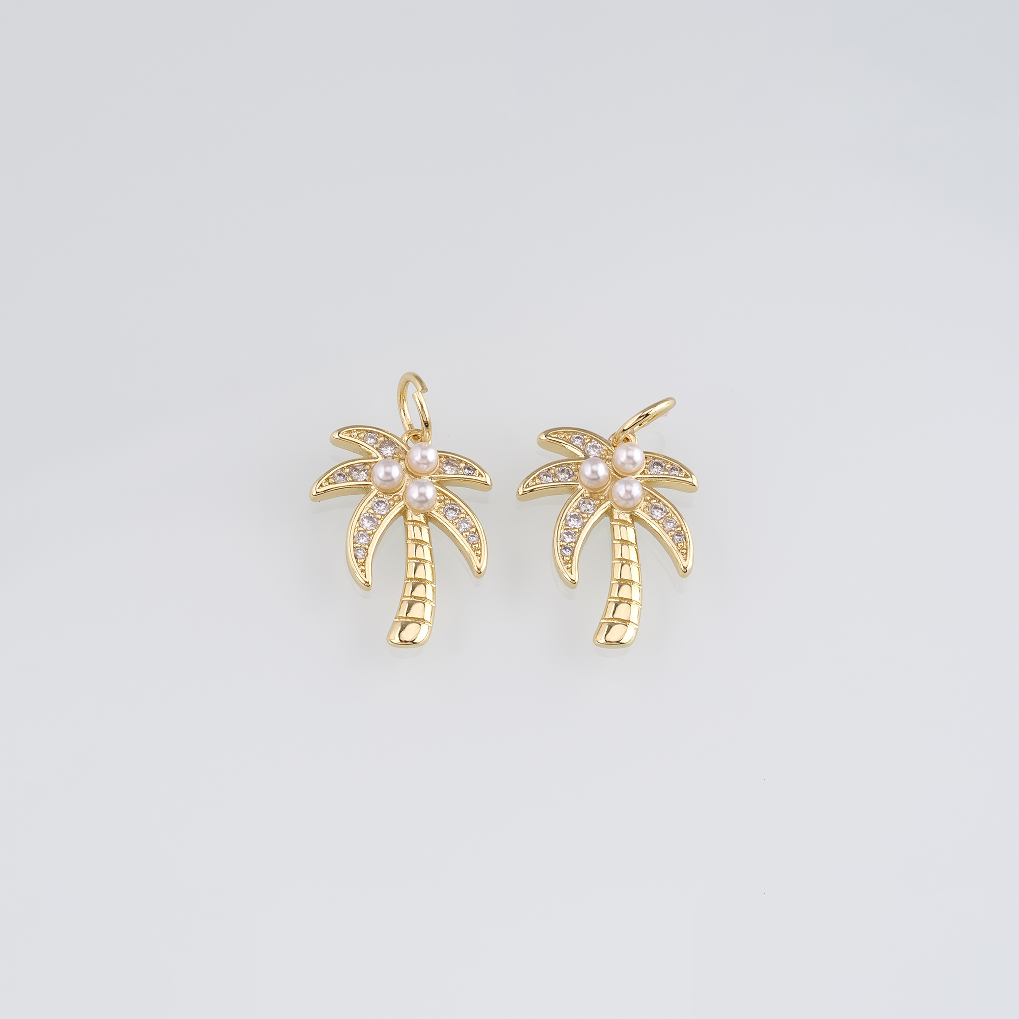 18K Gold Filled Coconut Tree Pendant,CZ Micro Pave Palm Tree Charm Earrings Necklace for DIY Jewelry Making Supply