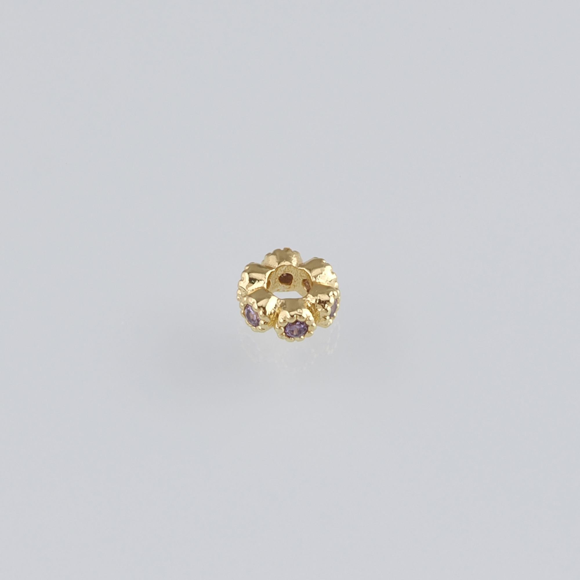 20Pcs 18K Gold Filled Round Flat Beads,CZ Micro Pave Flower Spacer Beads,DIY Jewelry Making Supply