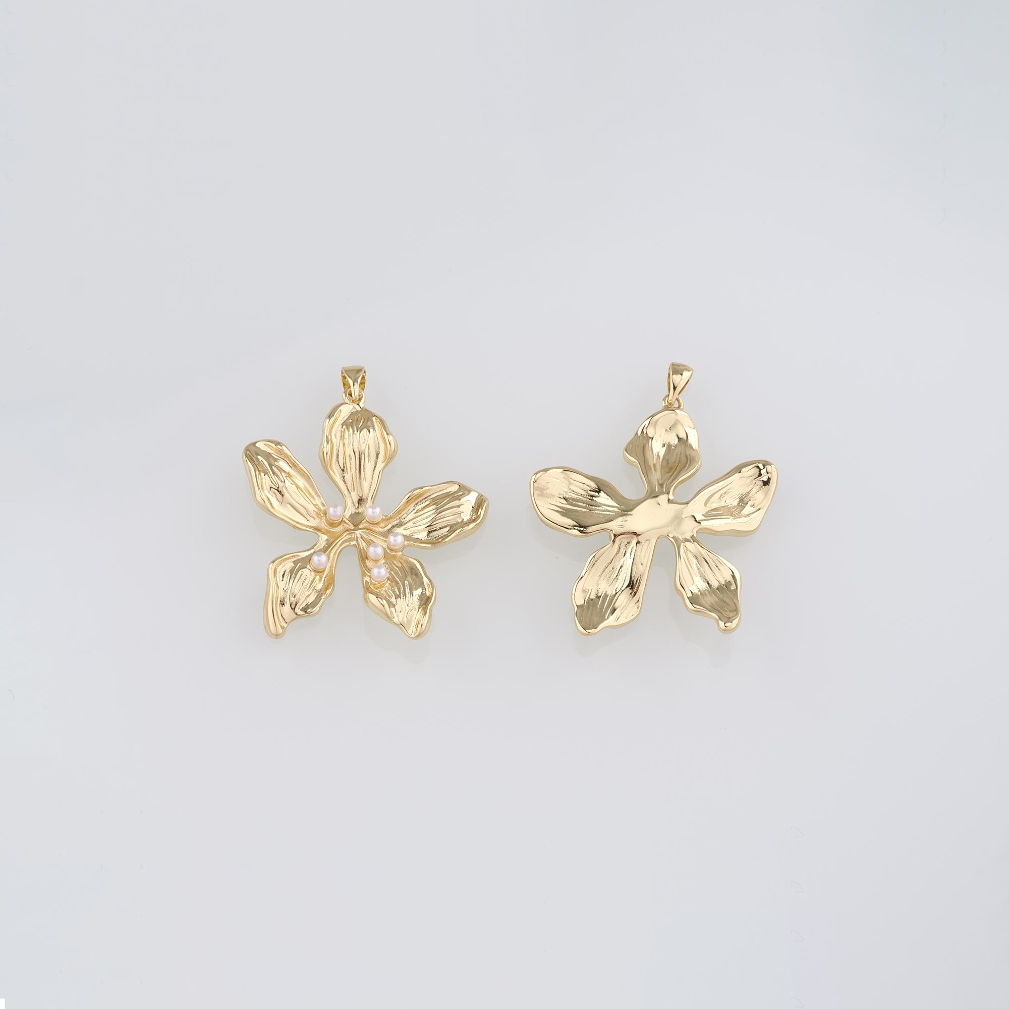 18K Gold Filled Flower Pendant,Pearl Flower Charm Earrings Necklace for DIY Jewelry Making Supply