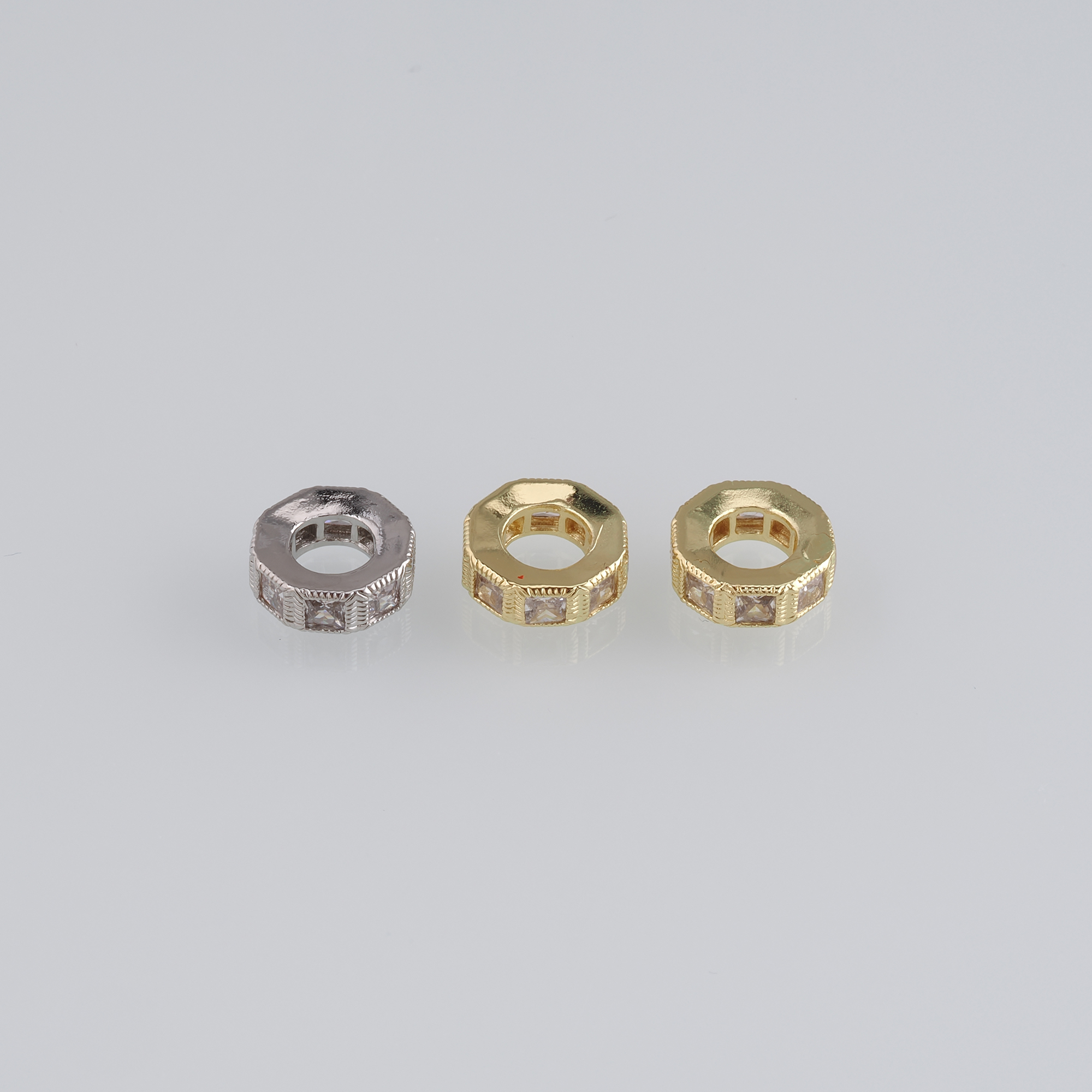 10Pcs 18K Gold Filled Round Flat Spacer Beads,CZ Micro Pave Round Spacer Beads,DIY Jewelry Making Supply