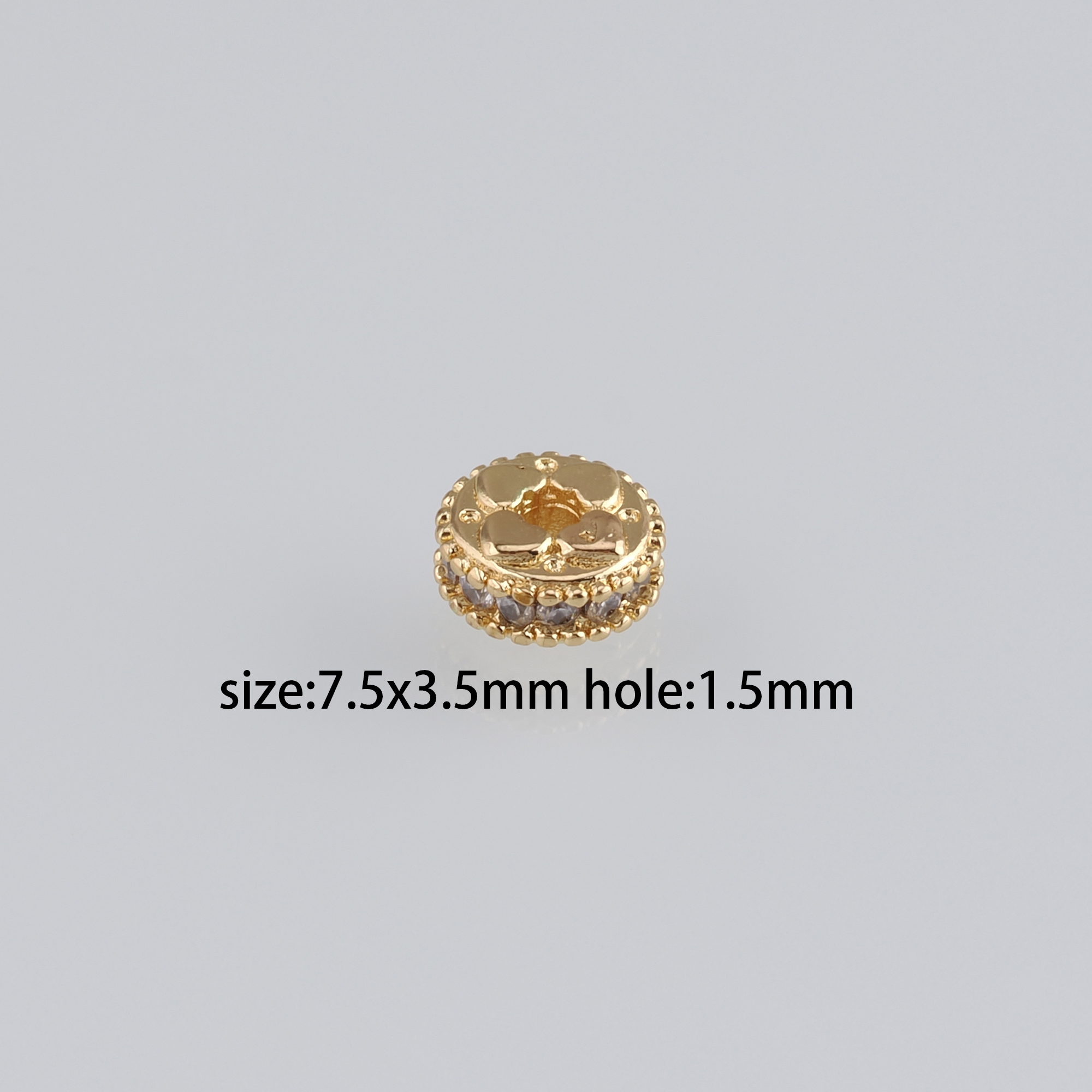 10Pcs 18K Gold Filled Flower Beads,CZ Micro Pave Round Flat Spacer Beads,DIY Jewelry Making Supply