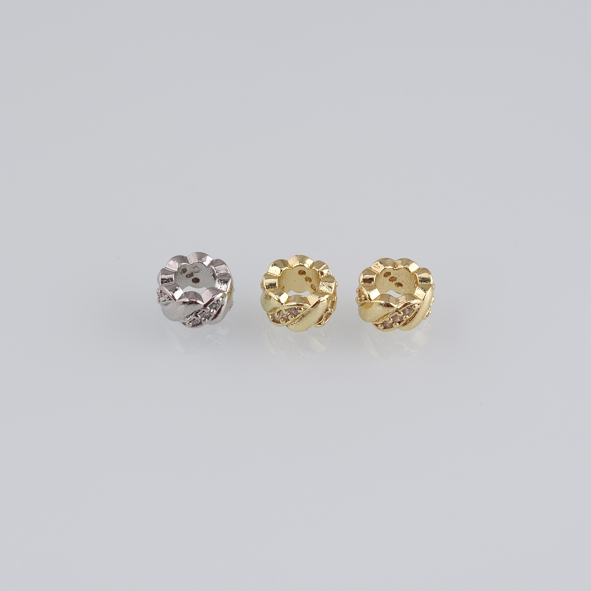 20pcs 18K Gold Filled Round Spacer Beads,CZ Micro Pave Large Hole Beads for Bracelet Jewelry Necklace Making Supply