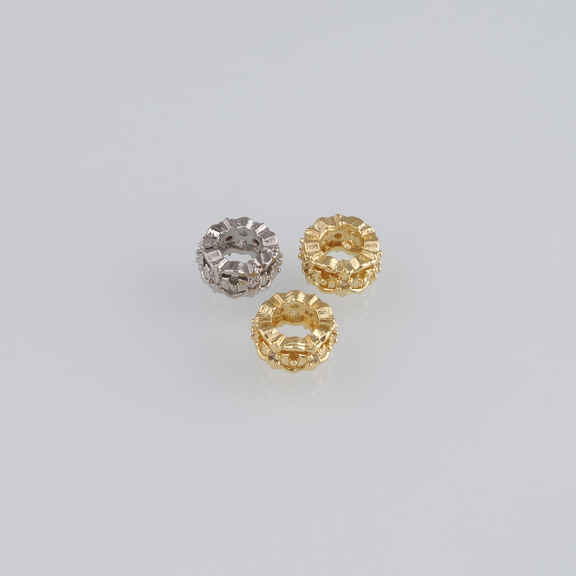 20Pcs 18K Gold Filled Flower Beads,CZ Micro Pave Round Flat Spacer Beads,DIY Jewelry Making Supply