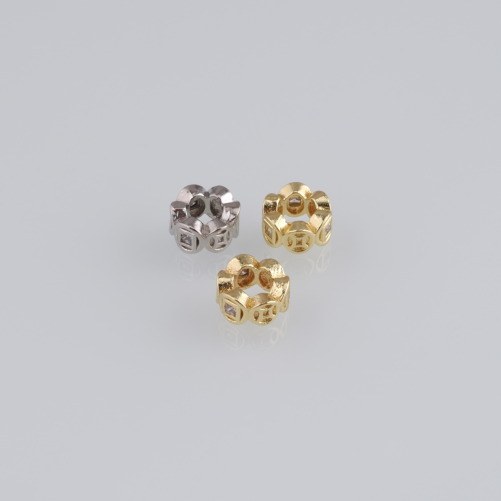 20pcs 18K Gold Filled Round Spacer Beads,CZ Micro Pave Large Hole Beads for Bracelet Jewelry Necklace Making Supply