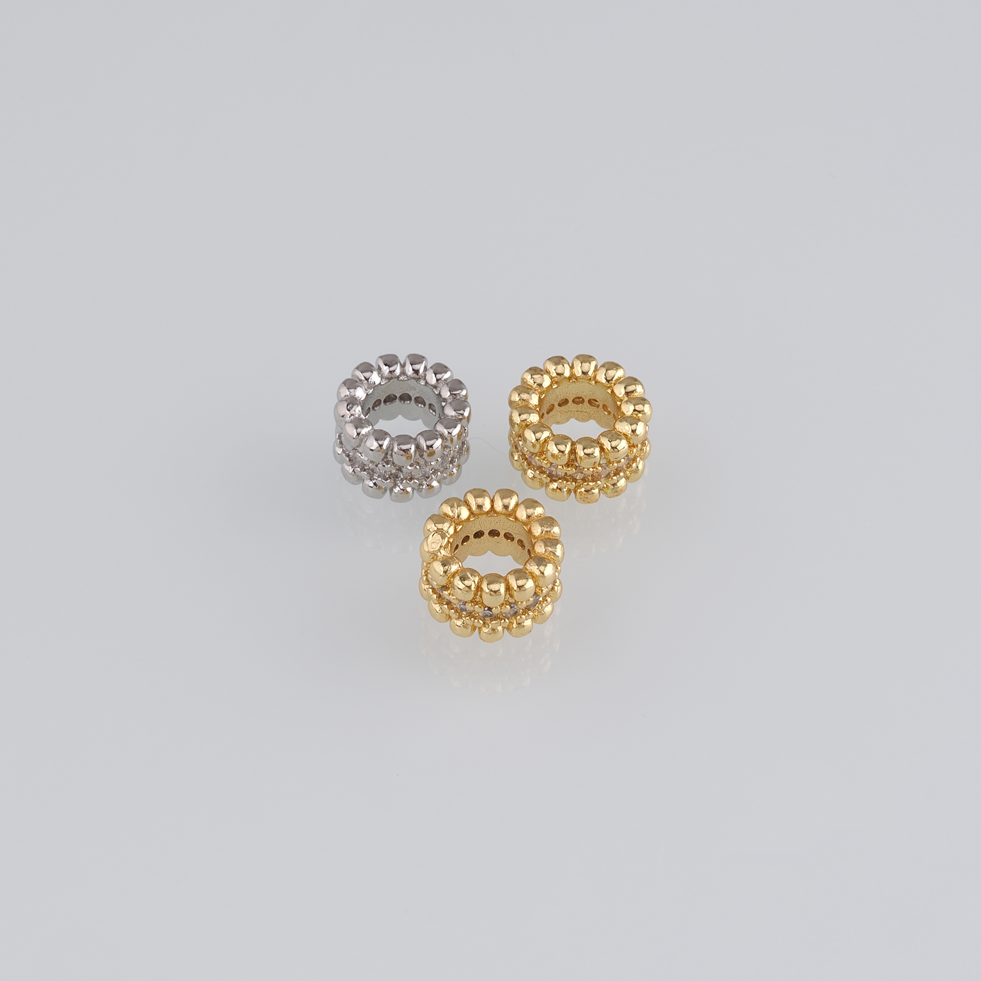 10Pcs 18K Gold Filled Round Flat Spacer Beads,CZ Micro Pave Round Spacer Beads,DIY Jewelry Making Supply