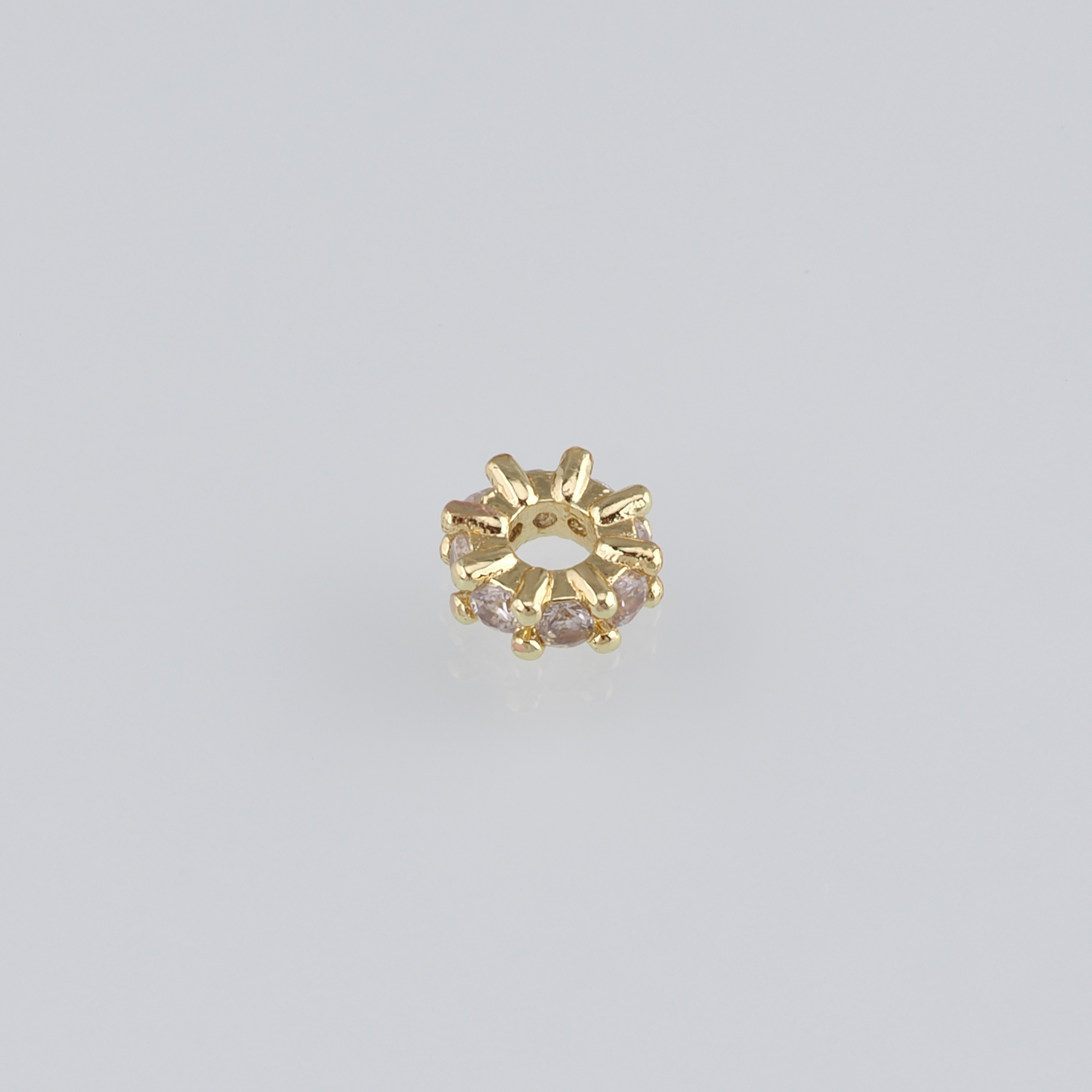 20Pcs 18K Gold Filled Flat Beads,CZ Micro Pave Round Flat Spacer Beads,DIY Jewelry Making Supply