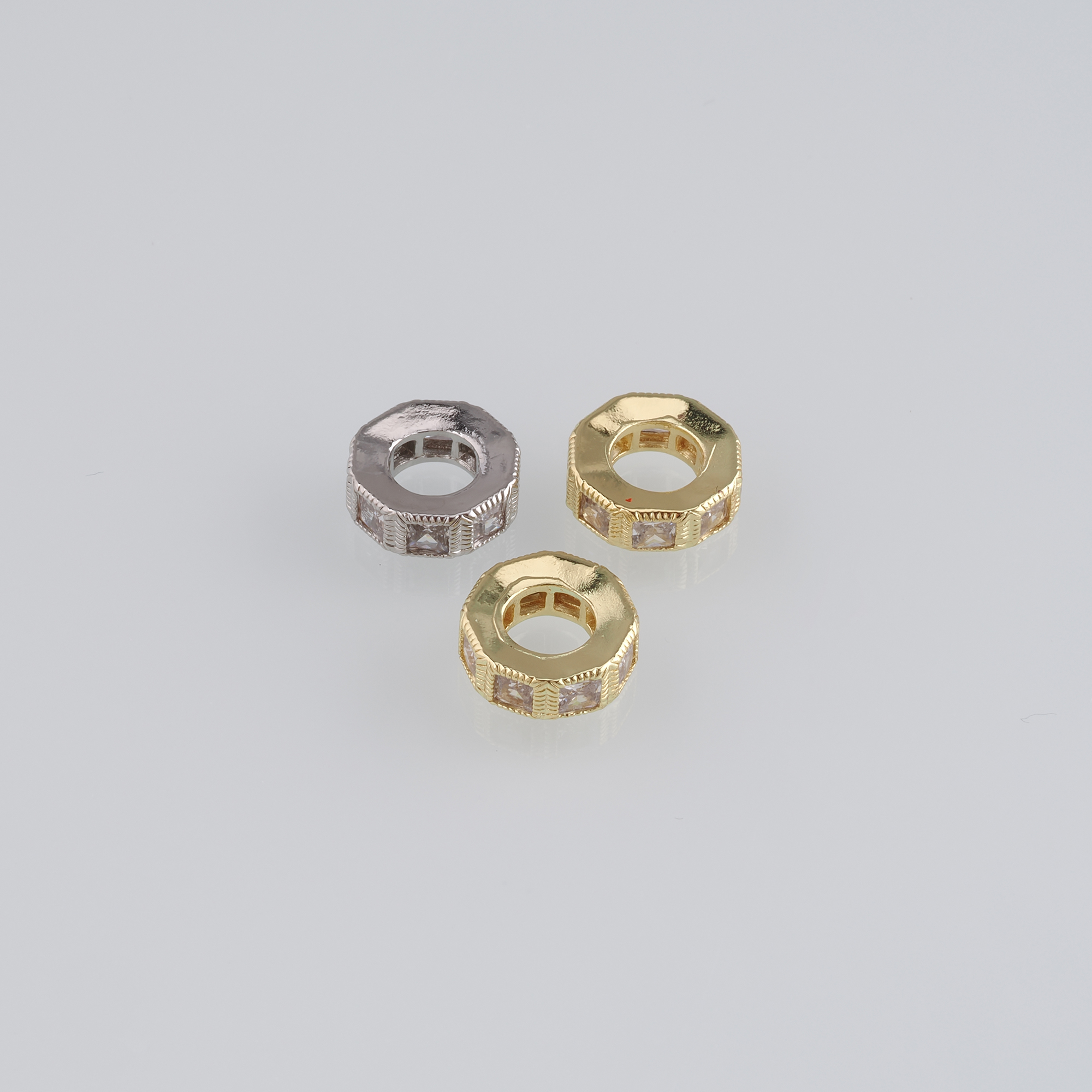 10Pcs 18K Gold Filled Round Flat Spacer Beads,CZ Micro Pave Round Spacer Beads,DIY Jewelry Making Supply