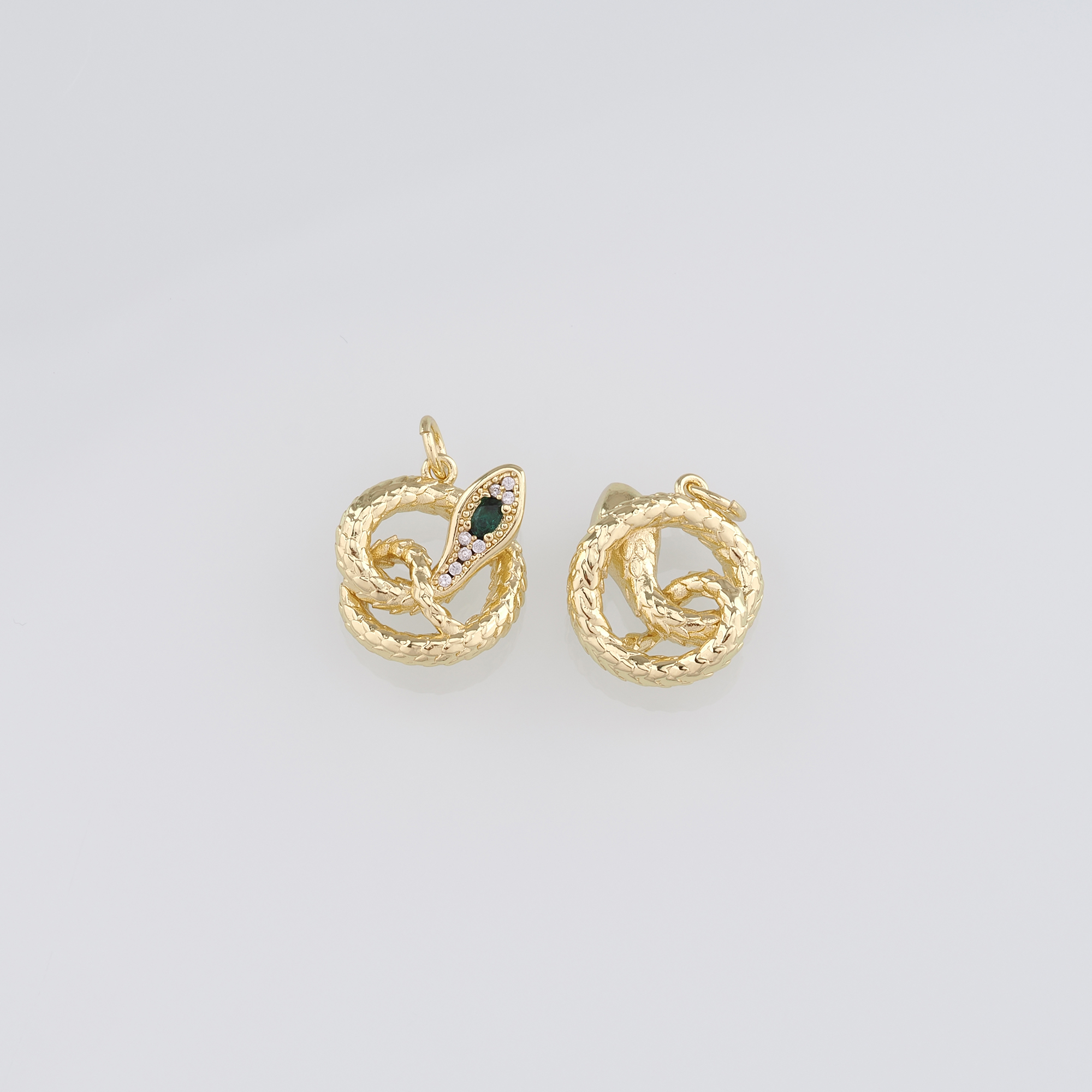 18K Gold Filled Snake Pendant,CZ Micro Pave Reptile Charm Earrings Necklace for DIY Jewelry Making Supply