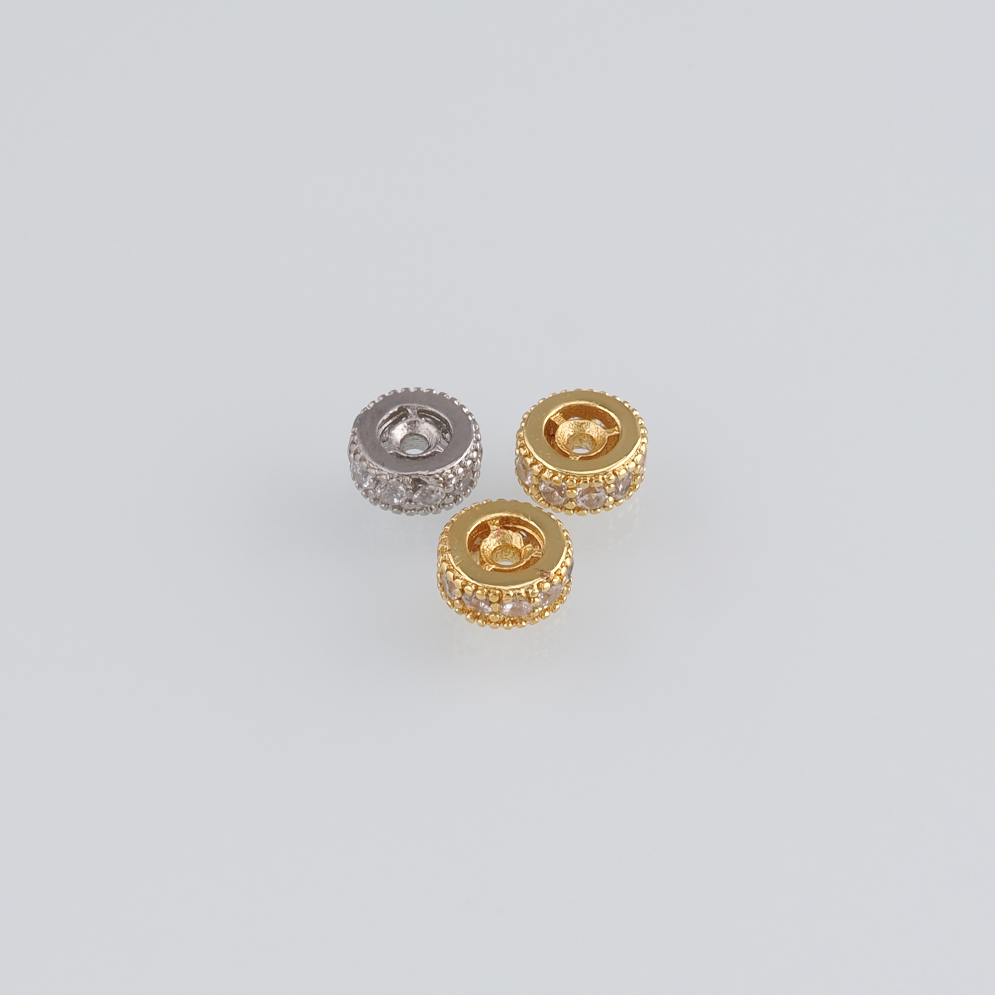 10Pcs 18K Gold Filled Round Flat Spacer Beads,CZ Micro Pave Round Spacer Beads,DIY Jewelry Making Supply