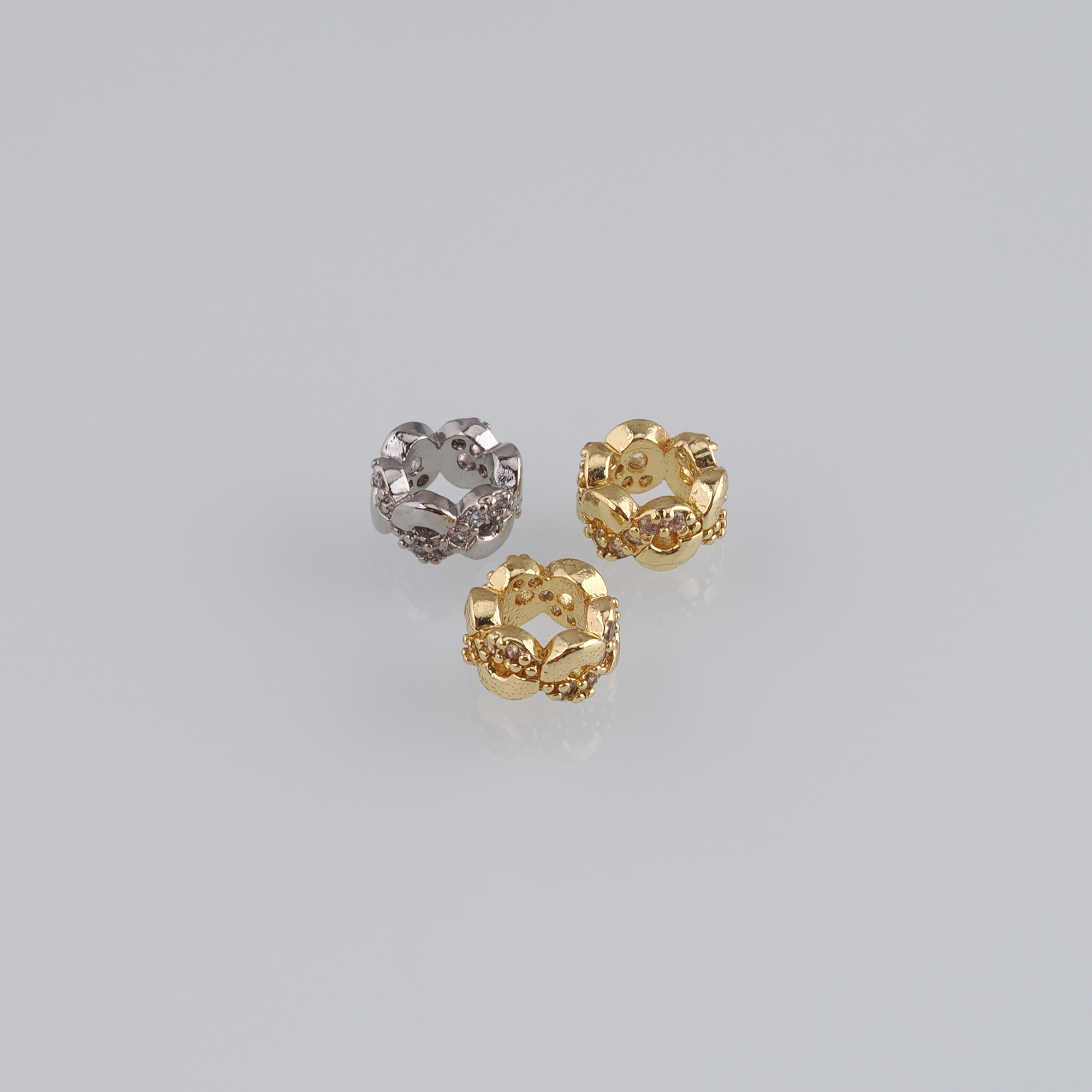20pcs 18K Gold Filled Round Spacer Beads,CZ Micro Pave Large Hole Beads for Bracelet Jewelry Necklace Making Supply