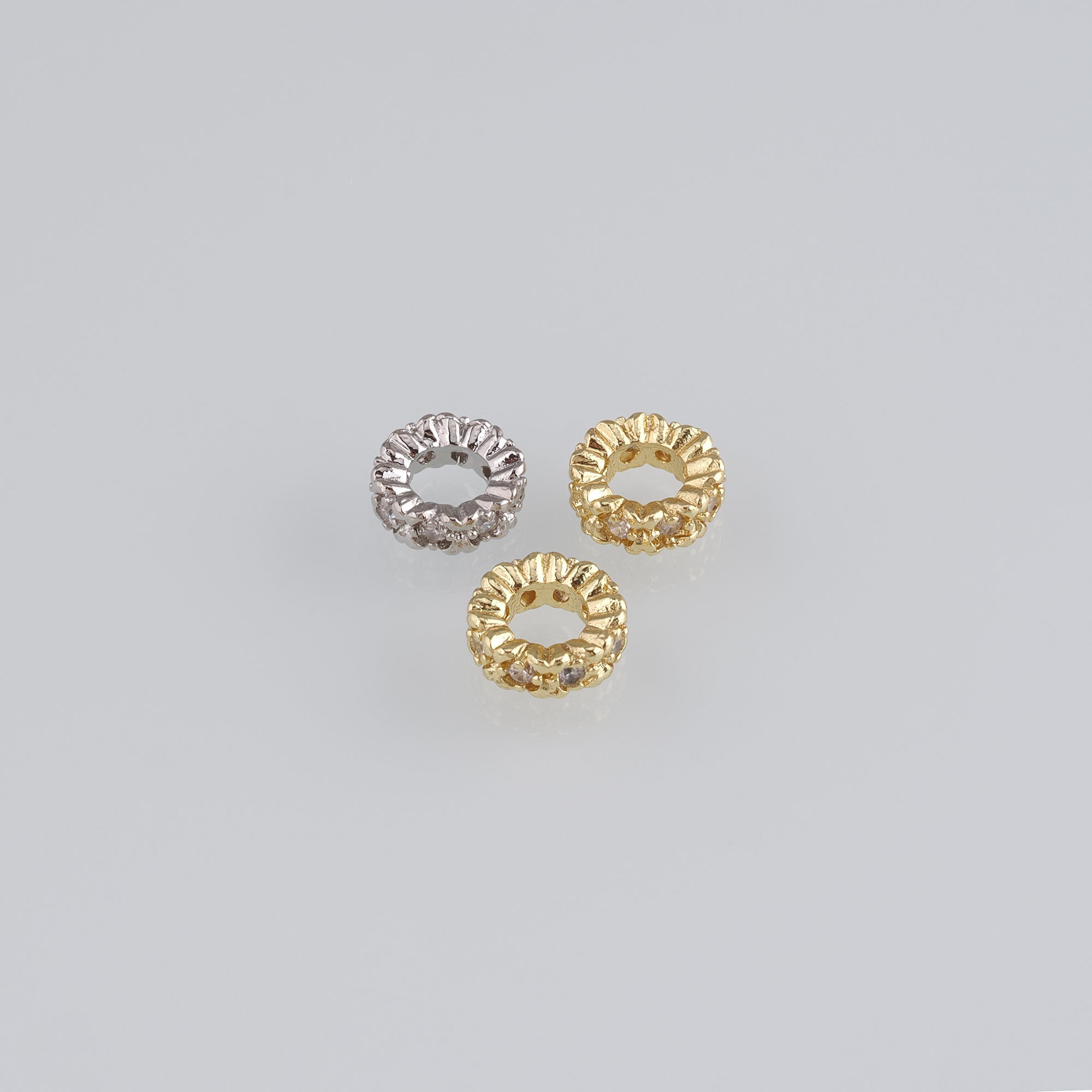10Pcs 18K Gold Filled Round Flat Spacer Beads,CZ Micro Pave Round Spacer Beads,DIY Jewelry Making Supply