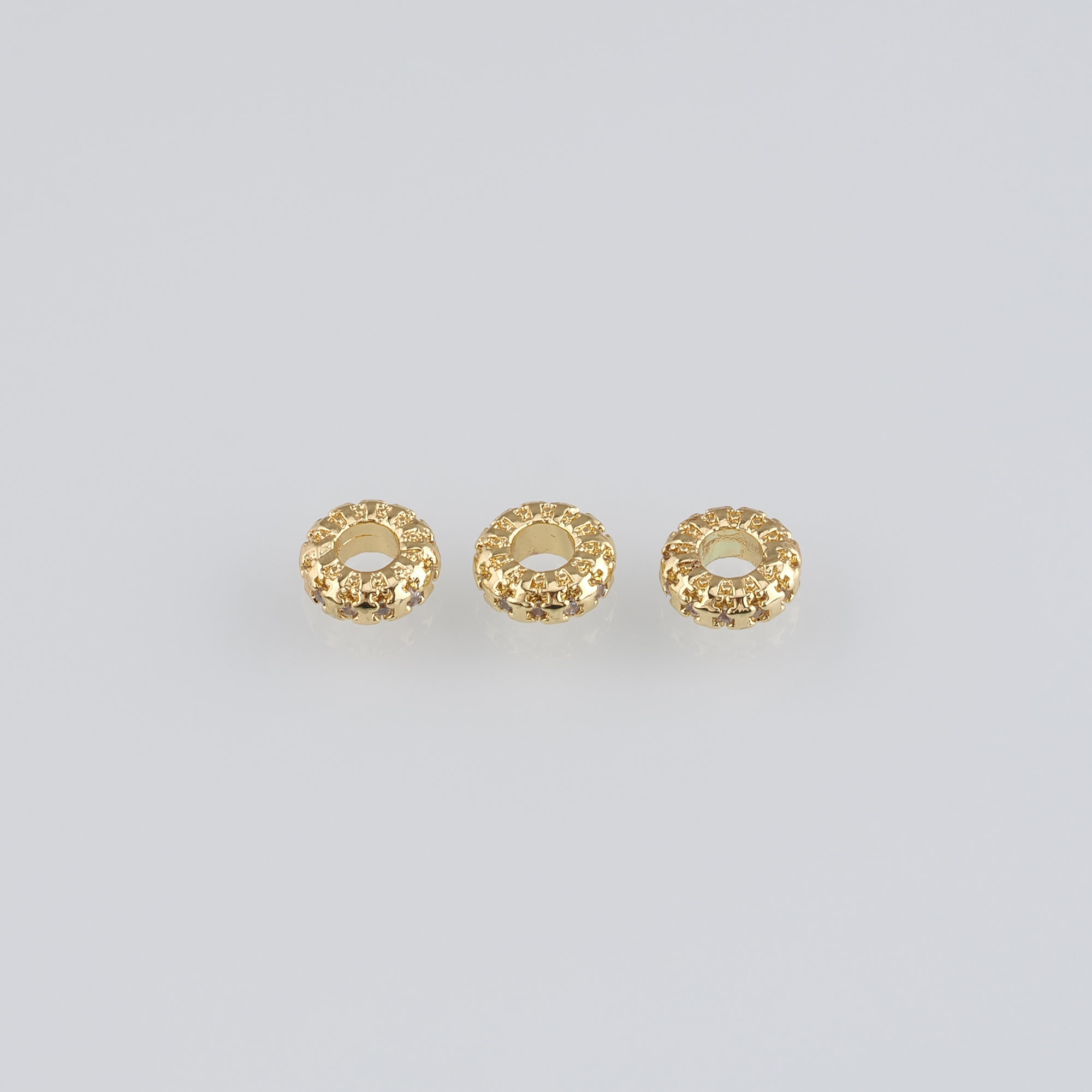 10Pcs 18K Gold Filled Round Flat Spacer Beads,CZ Micro Pave Round Spacer Beads,DIY Jewelry Making Supply