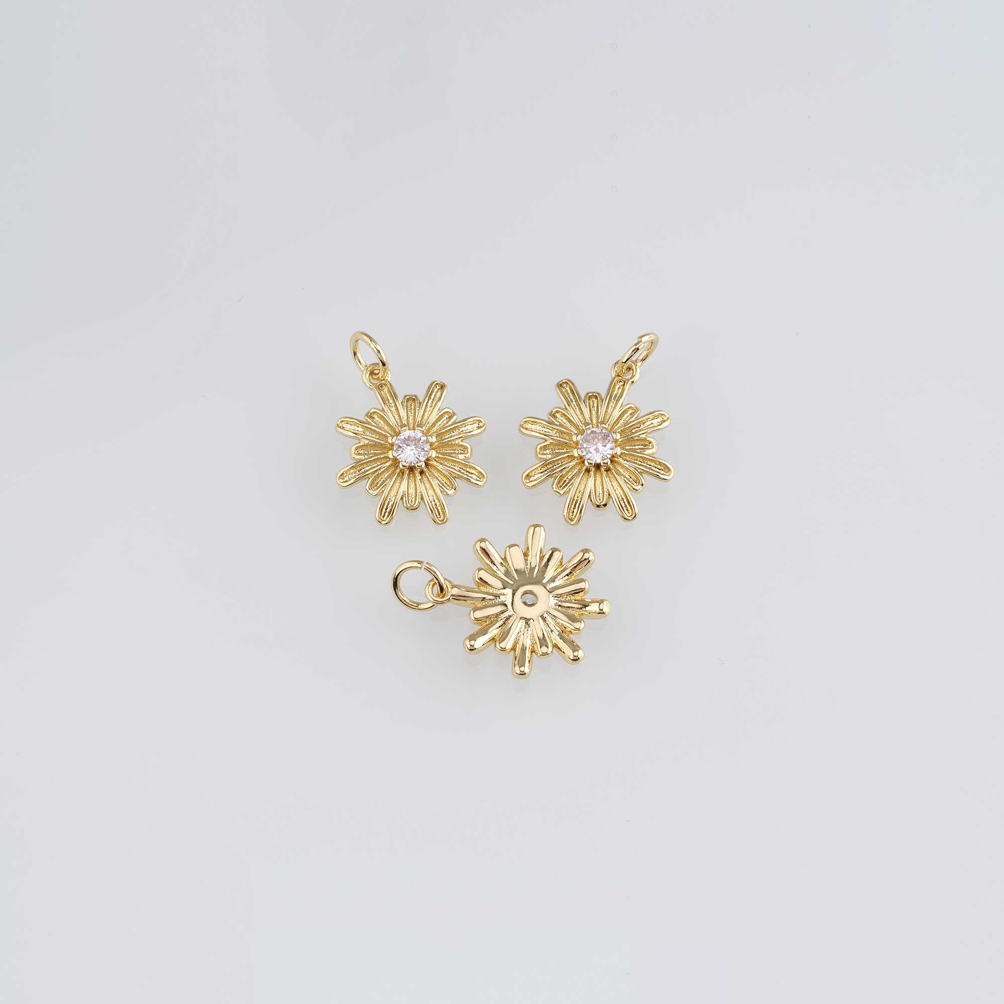 18K Gold Filled Flower Pendant,CZ Micro Pave Flower Charm Earrings Necklace for DIY Jewelry Making Supply