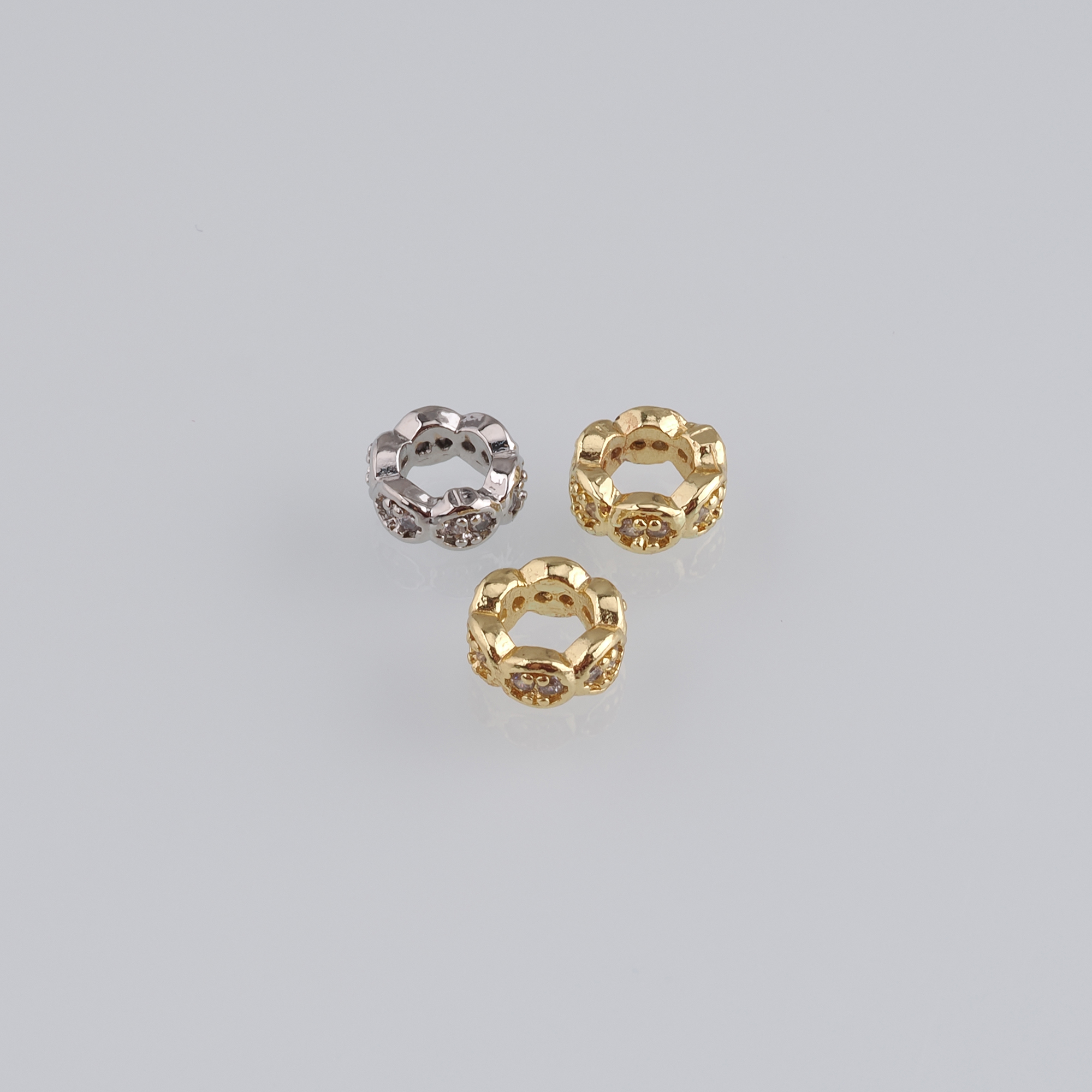 20pcs 18K Gold Filled Round Spacer Beads,CZ Micro Pave Large Hole Beads for Bracelet Jewelry Necklace Making Supply