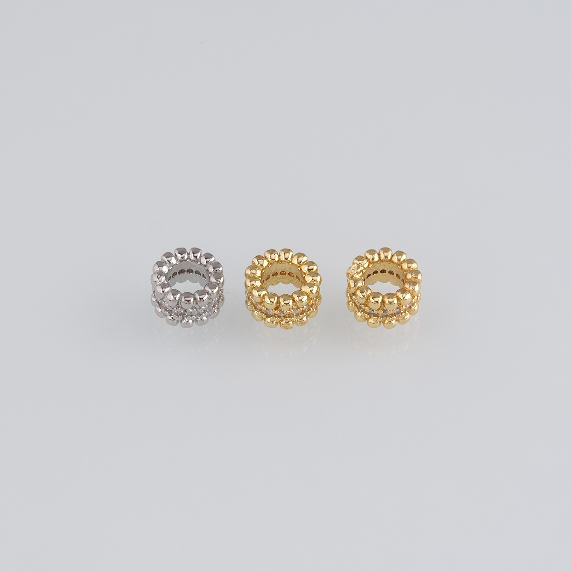 10Pcs 18K Gold Filled Round Flat Spacer Beads,CZ Micro Pave Round Spacer Beads,DIY Jewelry Making Supply