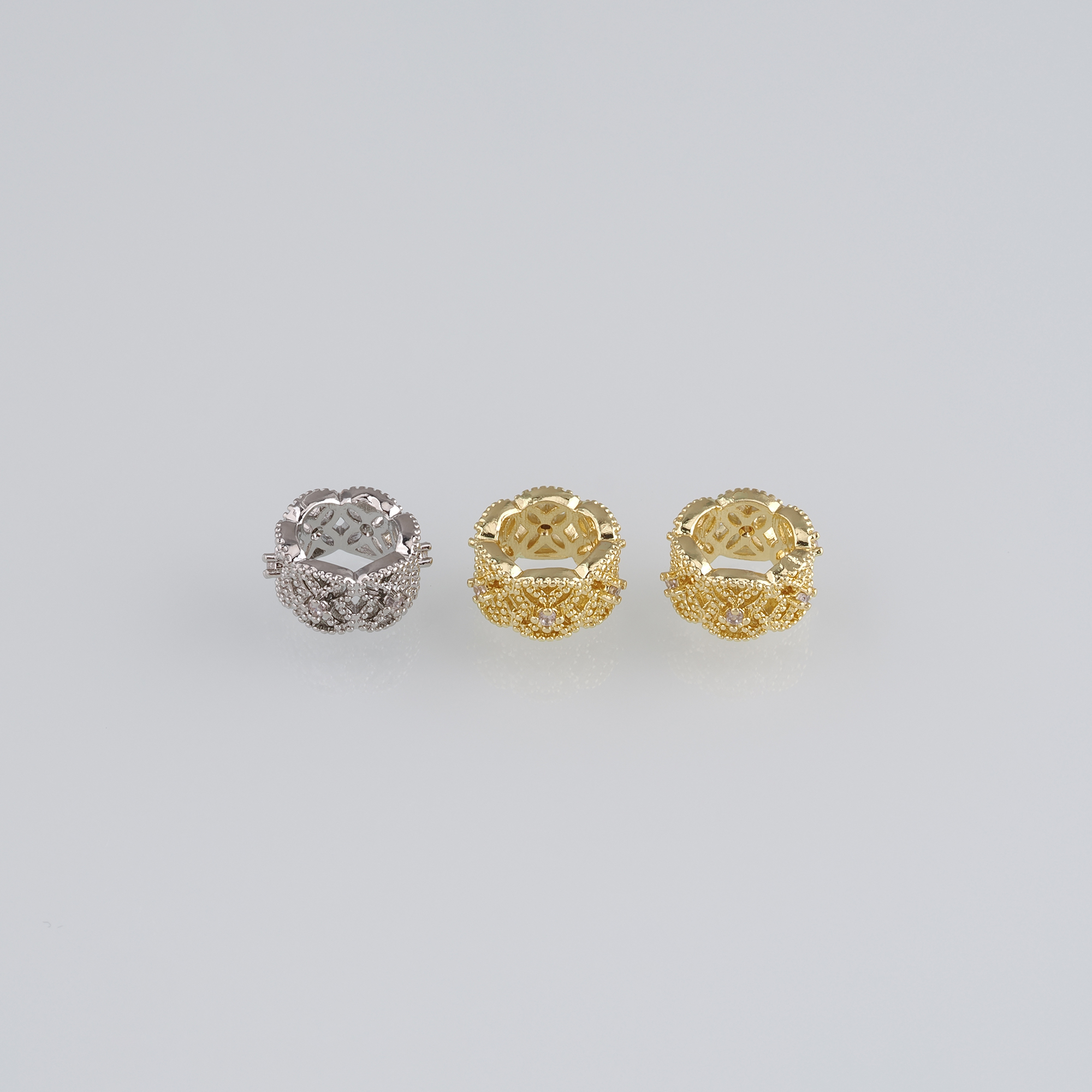 10pcs 18K Gold Filled Flat Spacer Beads,CZ Micro Pave Large Hole Beads for Bracelet Jewelry Necklace Making Supply