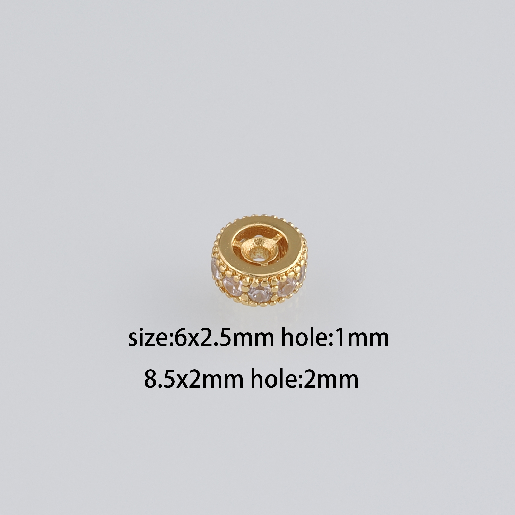 10Pcs 18K Gold Filled Round Flat Spacer Beads,CZ Micro Pave Round Spacer Beads,DIY Jewelry Making Supply