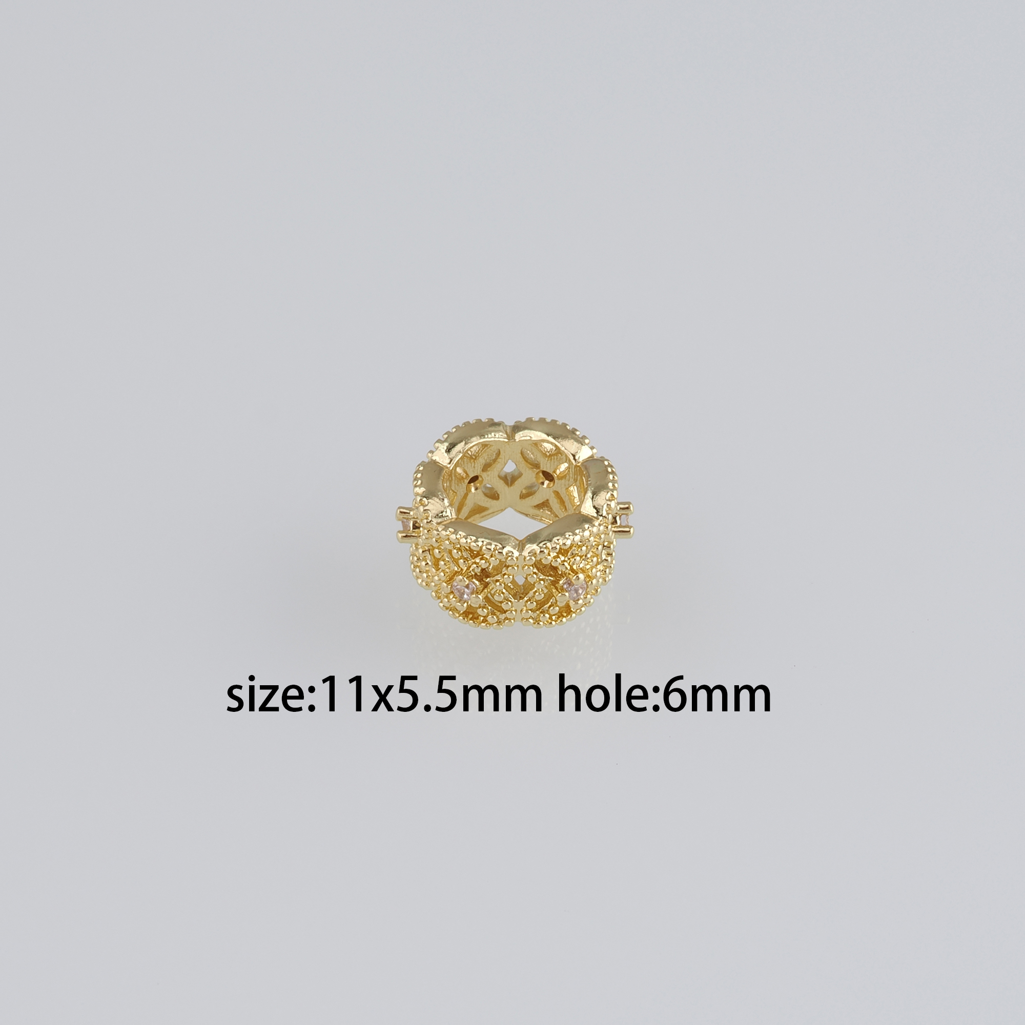 10pcs 18K Gold Filled Flat Spacer Beads,CZ Micro Pave Large Hole Beads for Bracelet Jewelry Necklace Making Supply