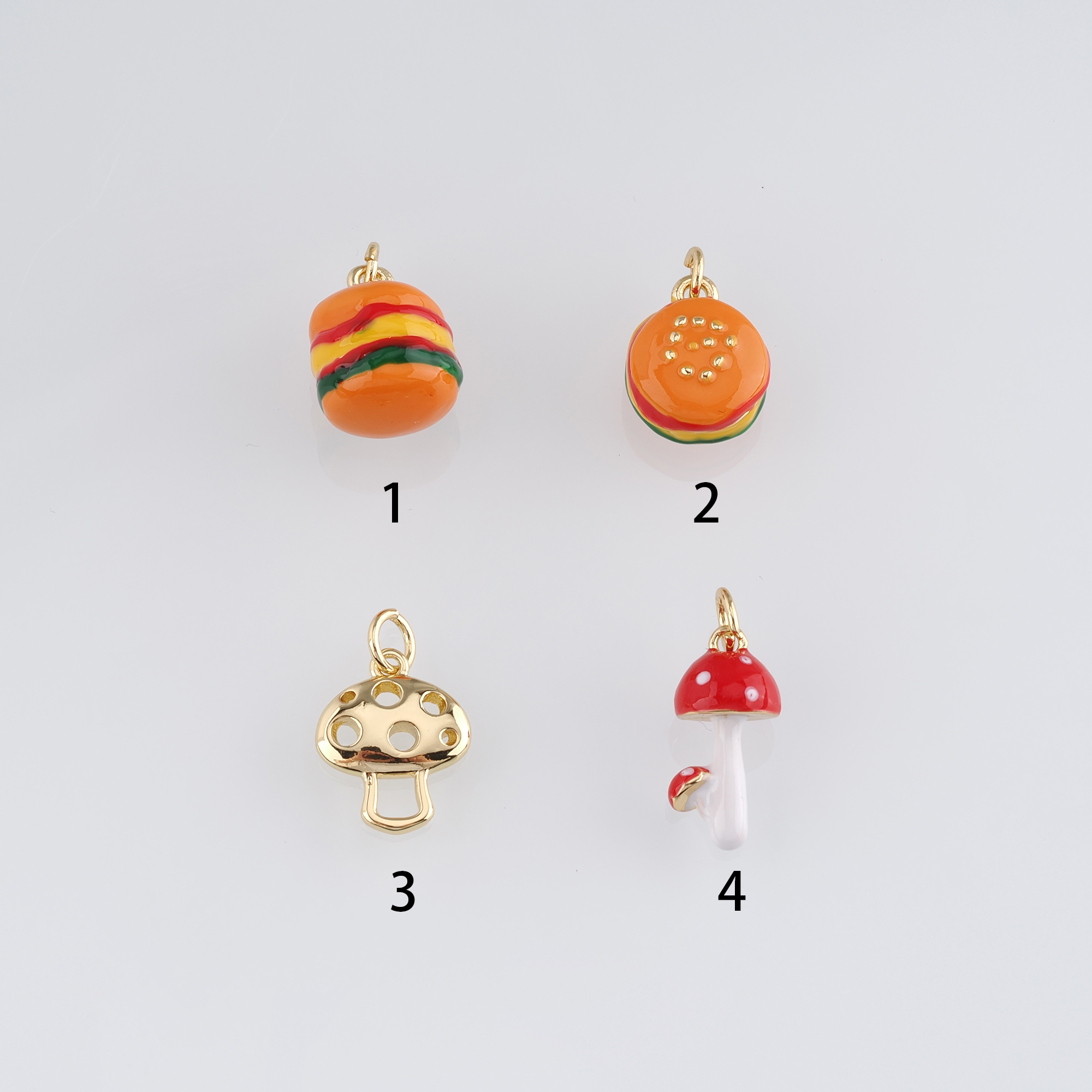 18K Gold Filled Hamburger Pendant,Mushroom Charm Earrings Necklace for DIY Jewelry Making Supply
