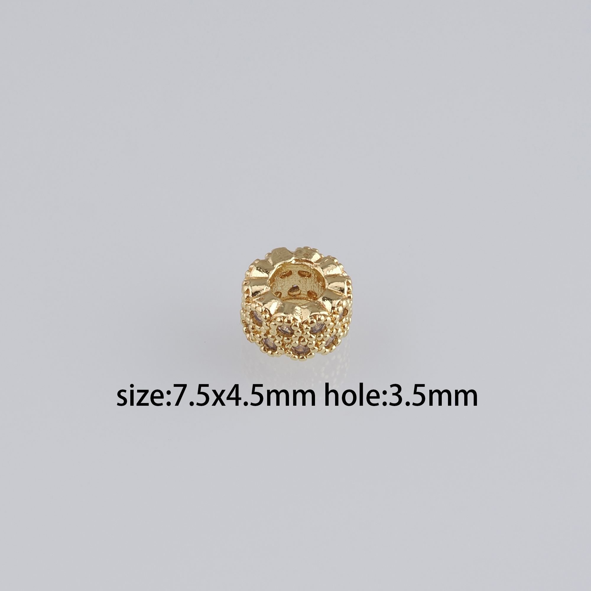 10Pcs 18K Gold Filled Round Flat Spacer Beads,CZ Micro Pave Round Spacer Beads,DIY Jewelry Making Supply