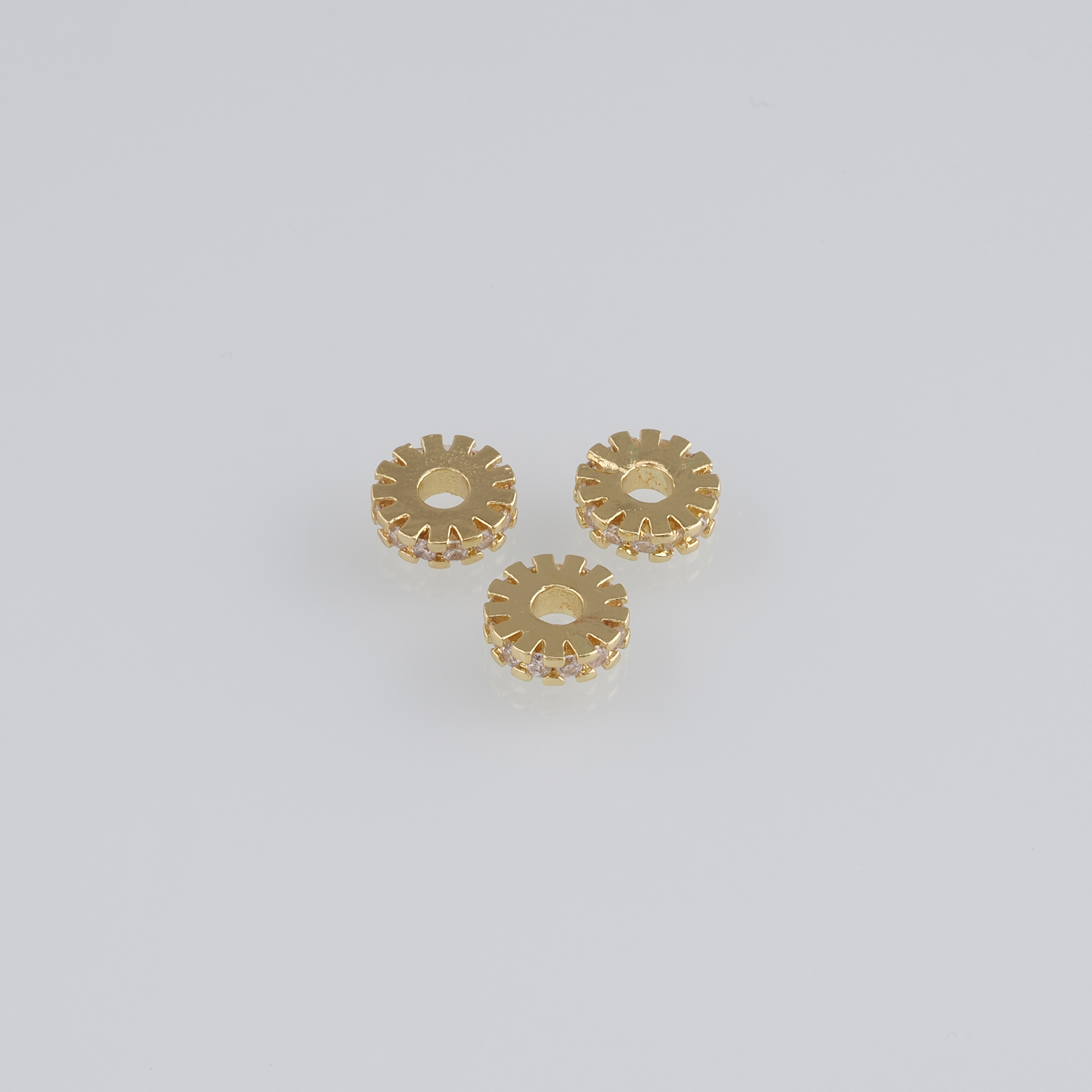 20Pcs 18K Gold Filled Round Flat Beads,CZ Micro Pave Flat Spacer Beads,DIY Jewelry Making Supply