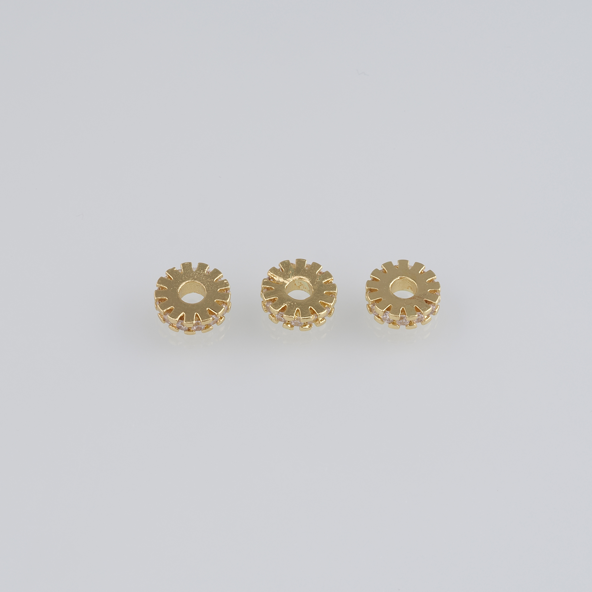 20Pcs 18K Gold Filled Round Flat Beads,CZ Micro Pave Flat Spacer Beads,DIY Jewelry Making Supply