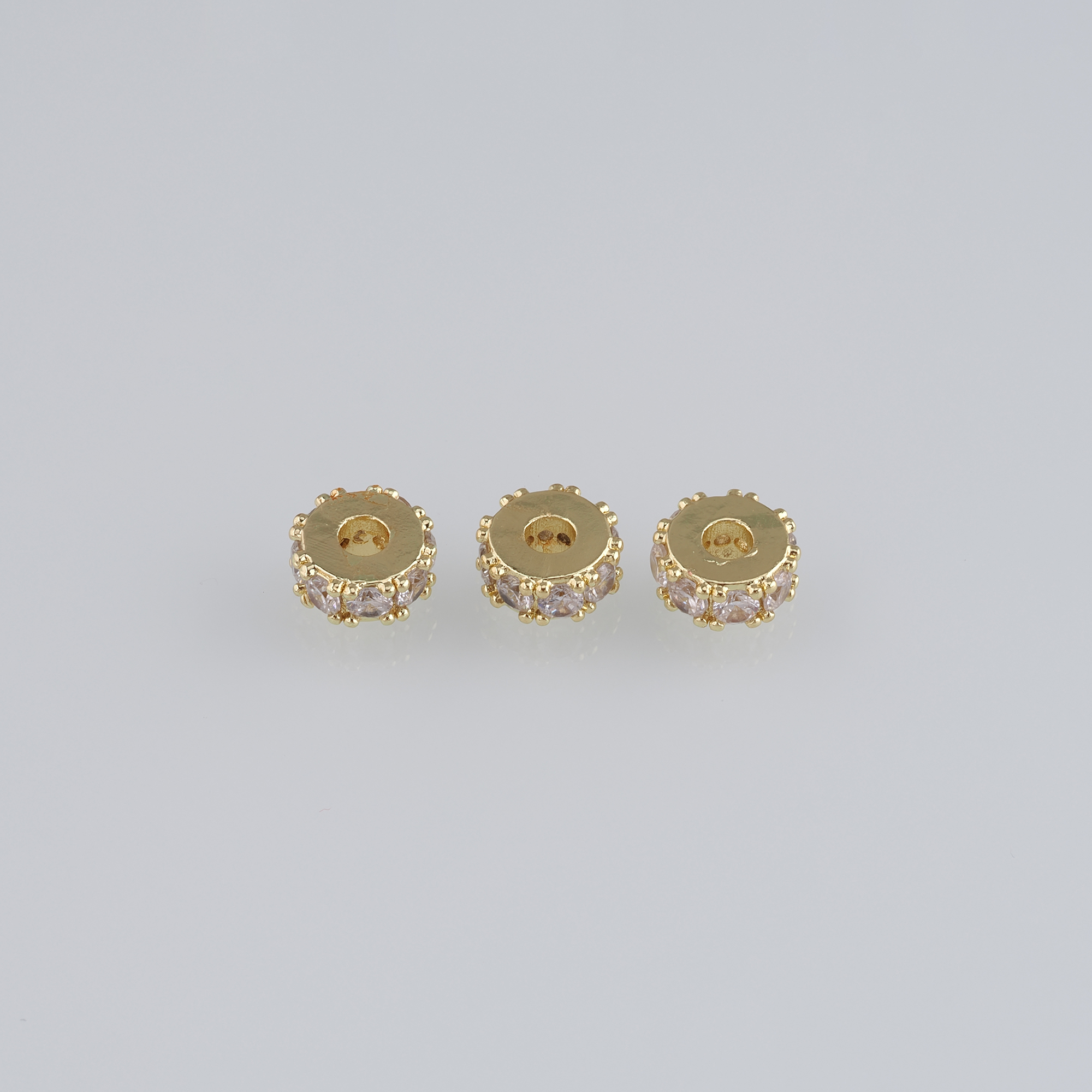 10Pcs 18K Gold Filled Round Flat Spacer Beads,CZ Micro Pave Round Spacer Beads,DIY Jewelry Making Supply