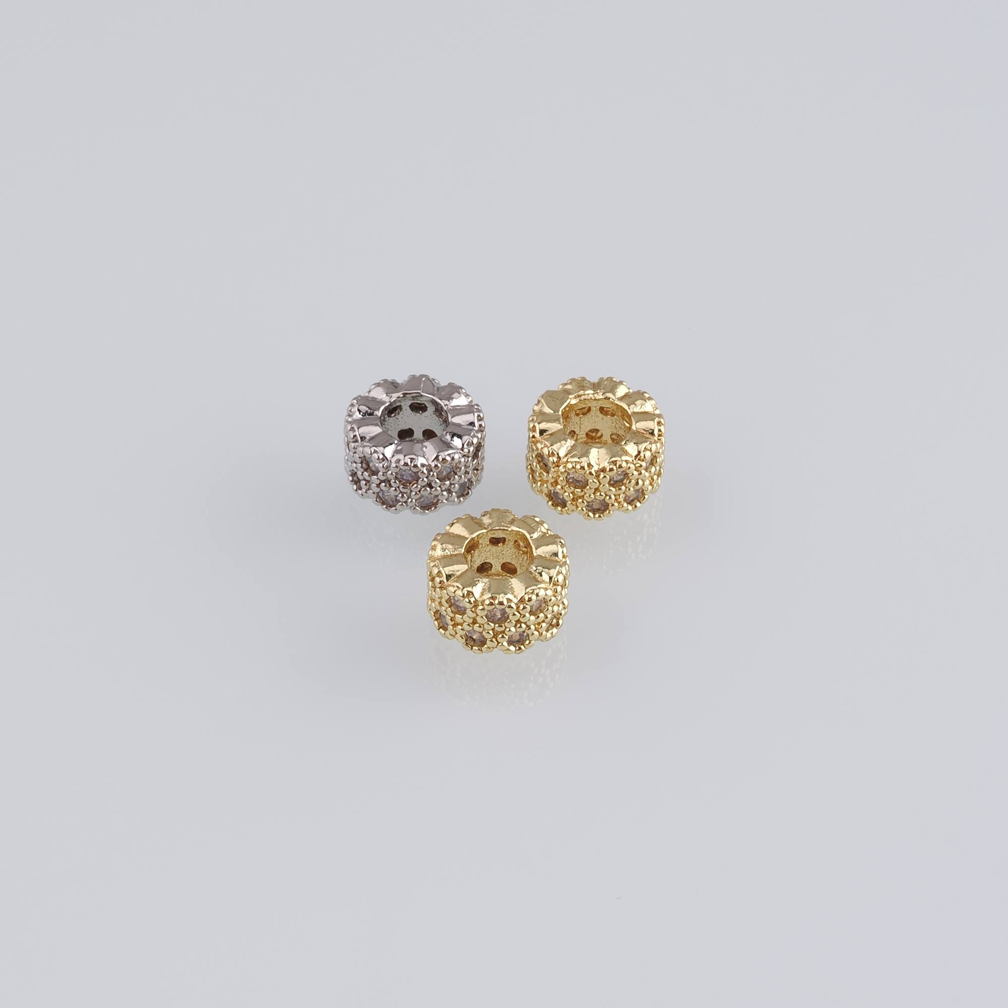 10Pcs 18K Gold Filled Round Flat Spacer Beads,CZ Micro Pave Round Spacer Beads,DIY Jewelry Making Supply