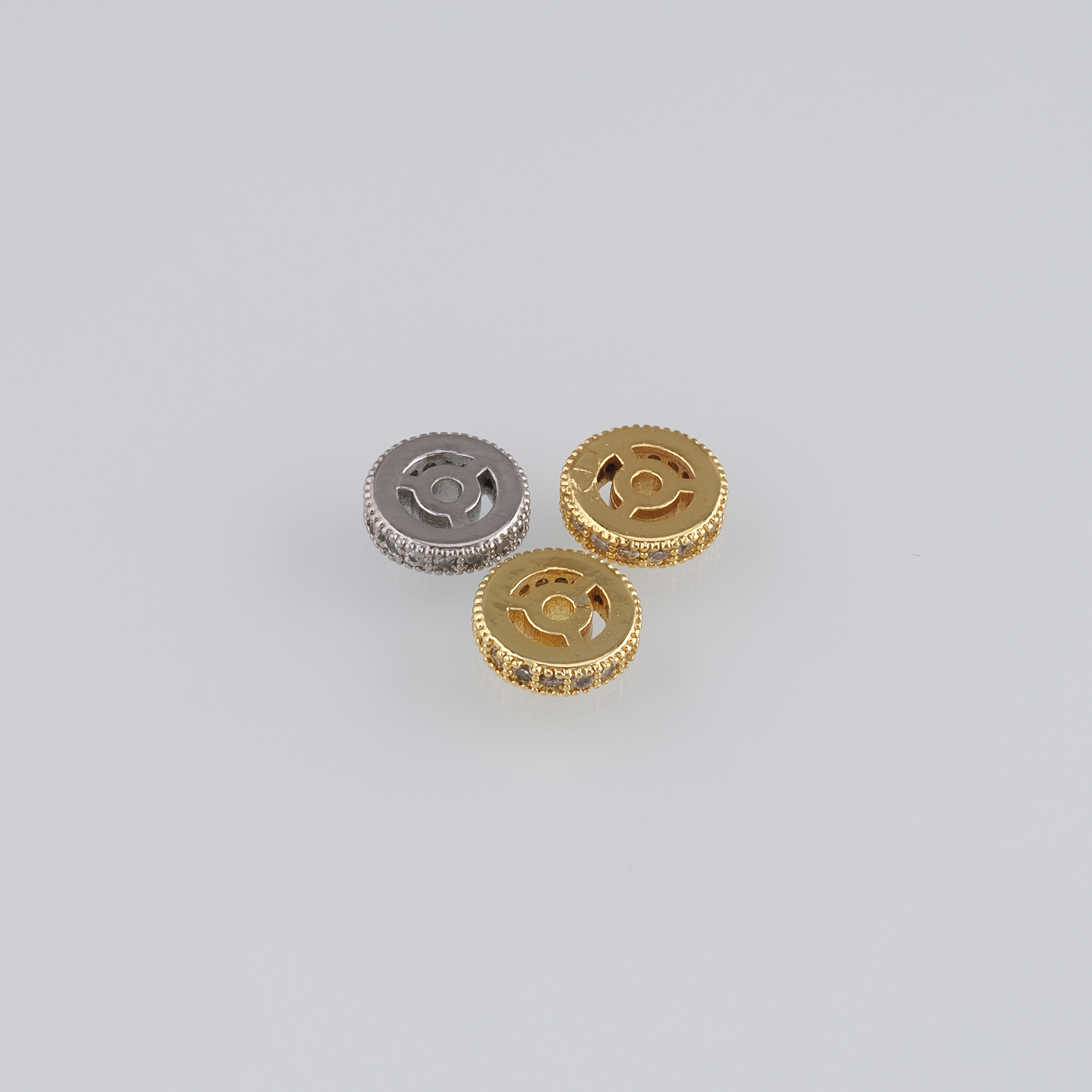 10Pcs 18K Gold Filled Wheel Beads,Flat Beads,CZ Micro Pave Round Flat Spacer Beads,DIY Jewelry Making Supply