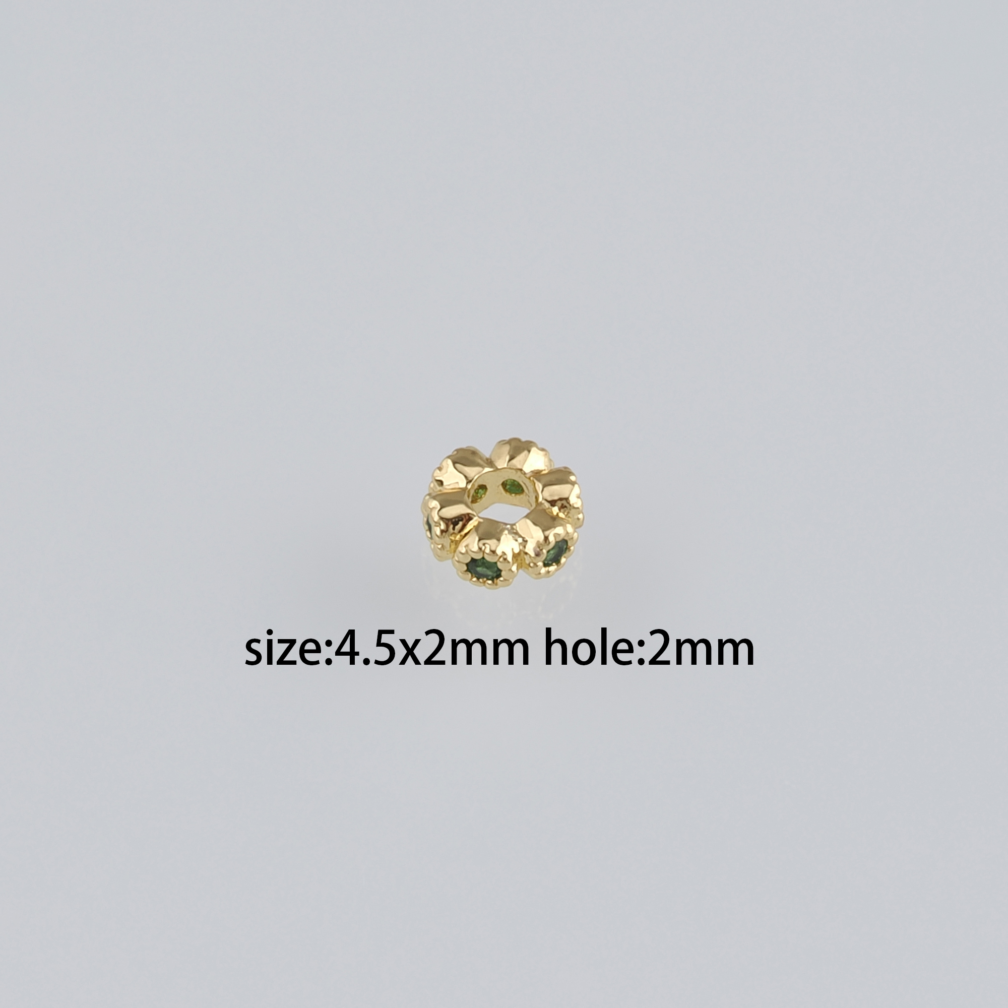 20Pcs 18K Gold Filled Round Flat Beads,CZ Micro Pave Flower Spacer Beads,DIY Jewelry Making Supply