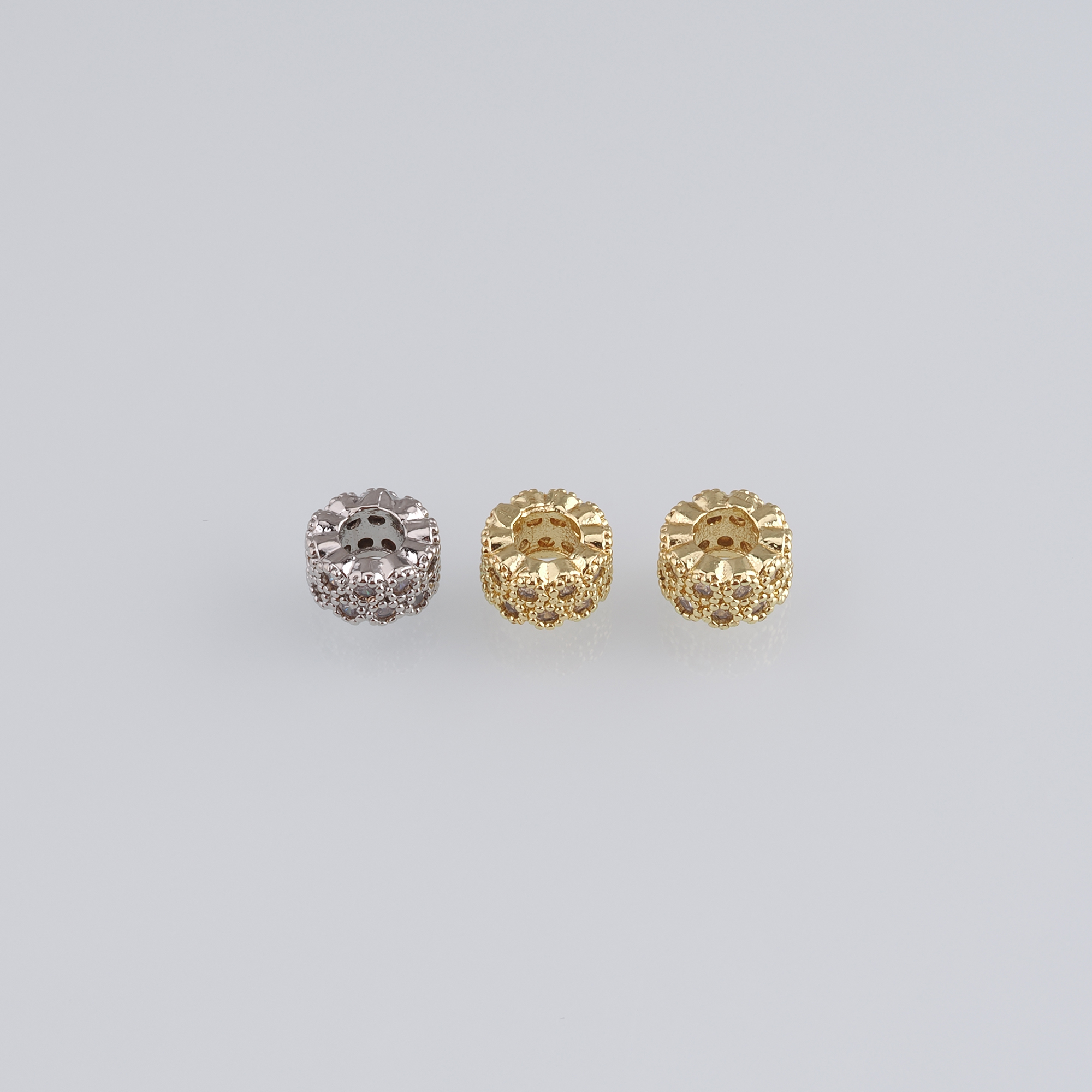 10Pcs 18K Gold Filled Round Flat Spacer Beads,CZ Micro Pave Round Spacer Beads,DIY Jewelry Making Supply