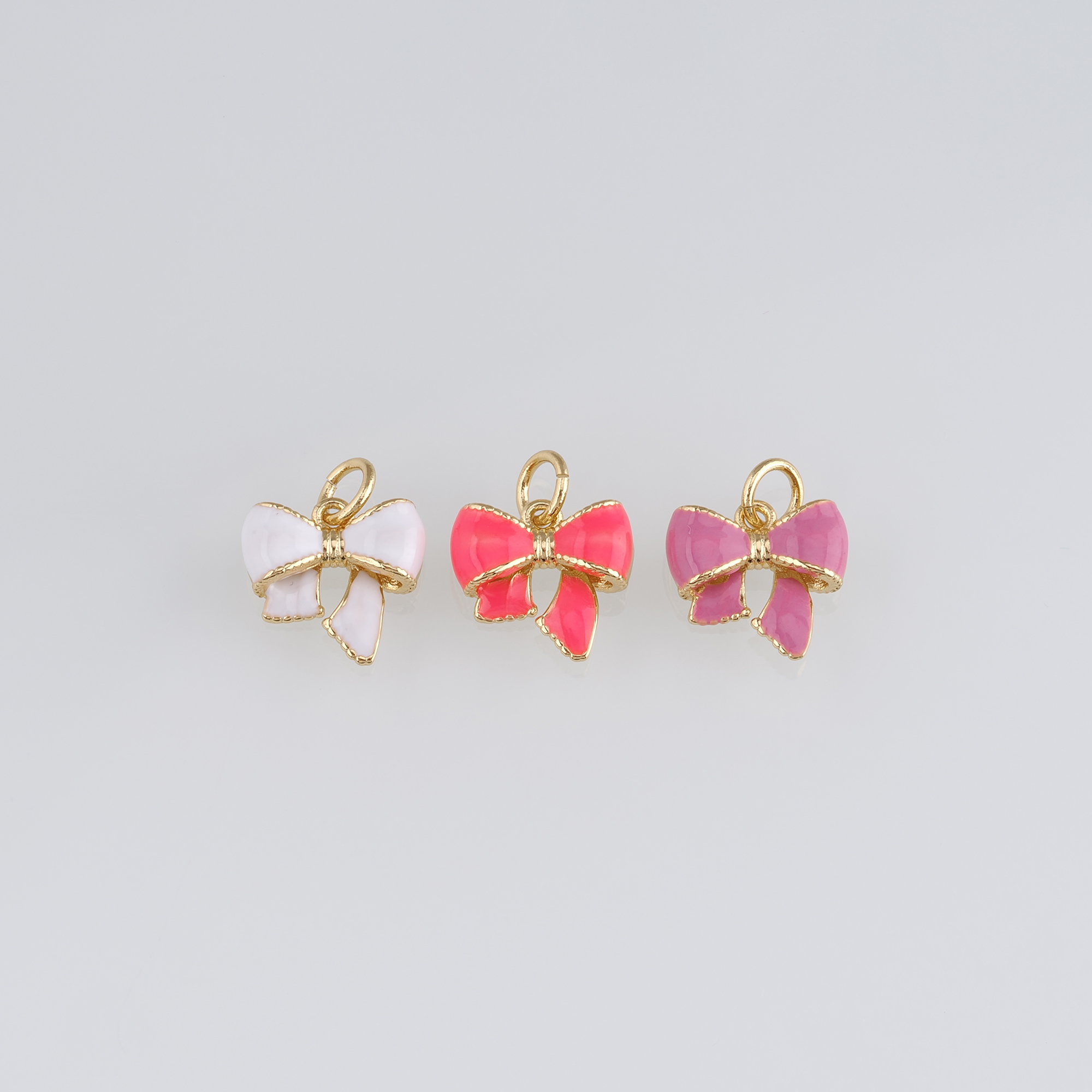 18K Gold Filled Bow Pendant,Enamel Bow Charm Earrings Necklace for DIY Jewelry Making Supply
