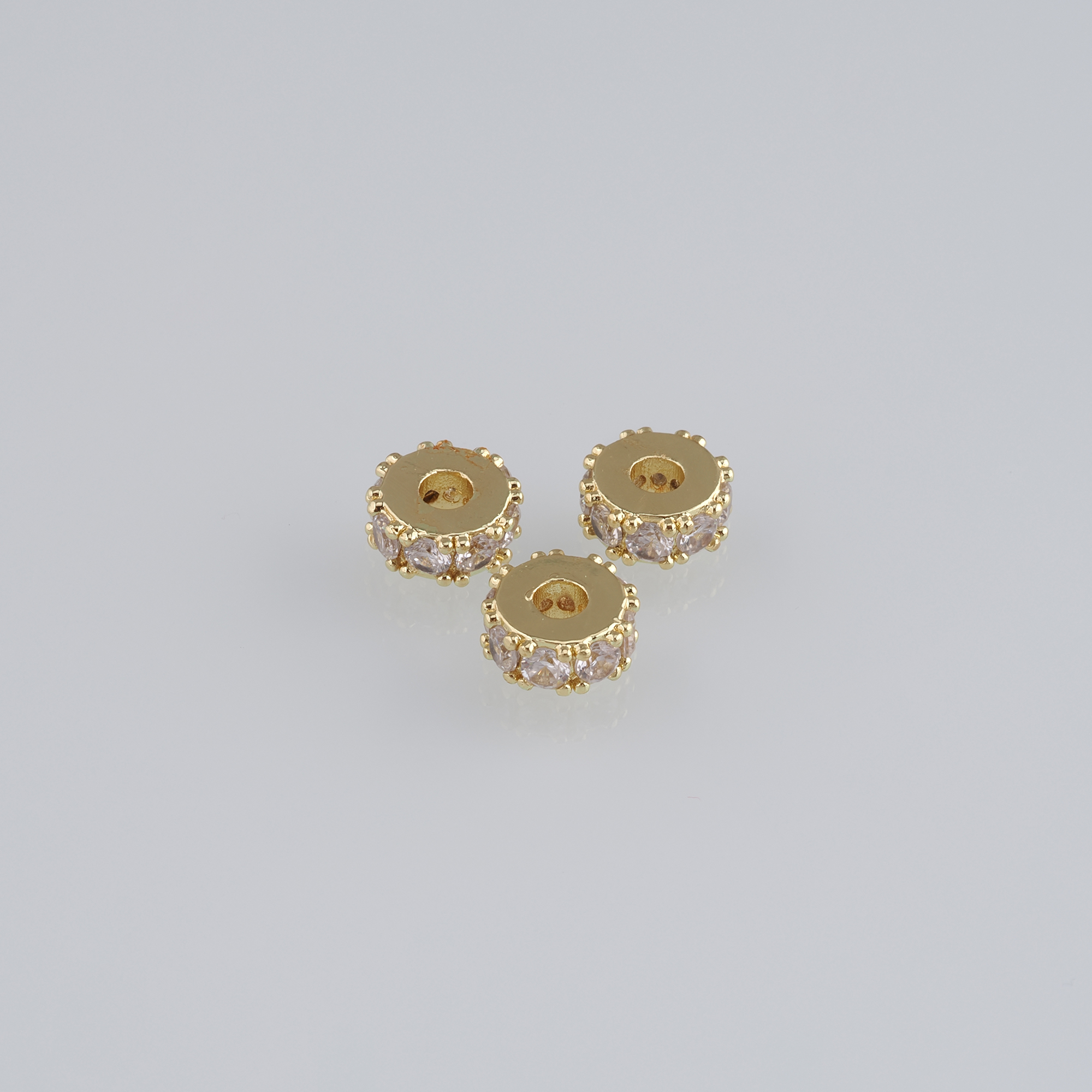 10Pcs 18K Gold Filled Round Flat Spacer Beads,CZ Micro Pave Round Spacer Beads,DIY Jewelry Making Supply