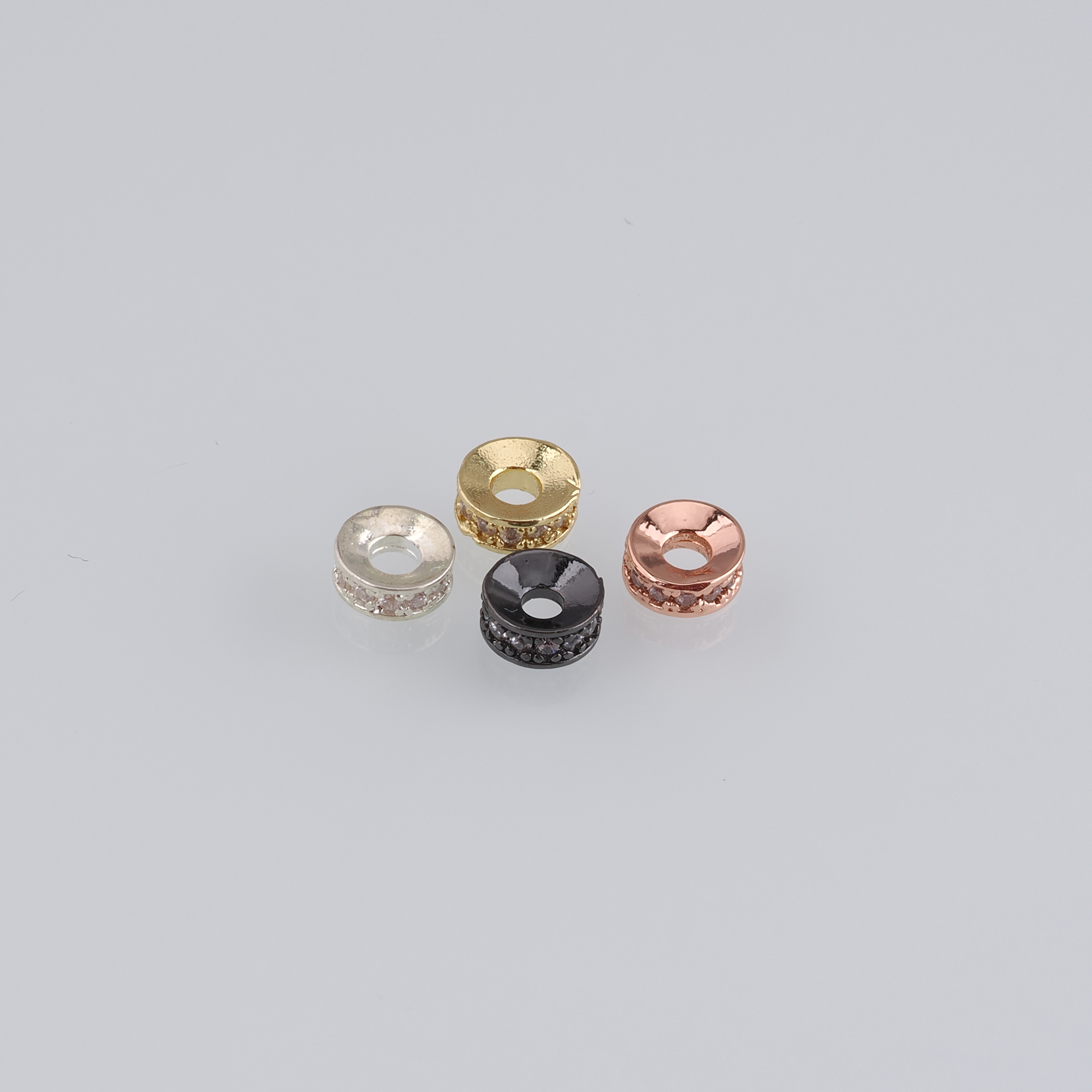 20Pcs 18K Gold Filled Round Flat Beads,CZ Micro Pave Flat Spacer Beads,DIY Jewelry Making Supply