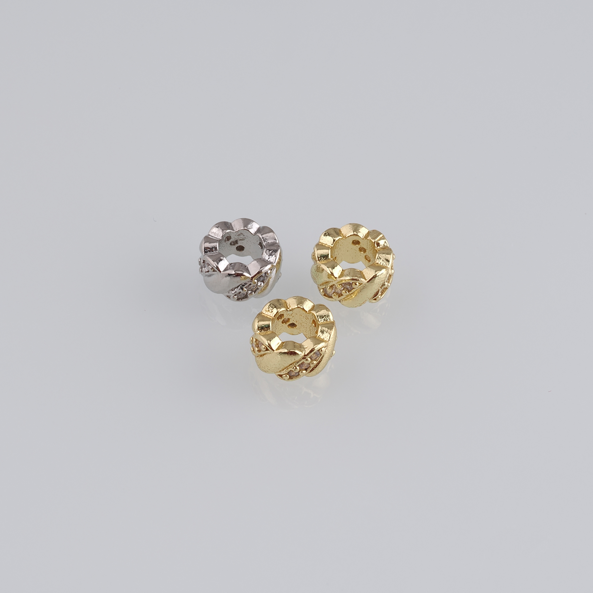 20pcs 18K Gold Filled Round Spacer Beads,CZ Micro Pave Large Hole Beads for Bracelet Jewelry Necklace Making Supply