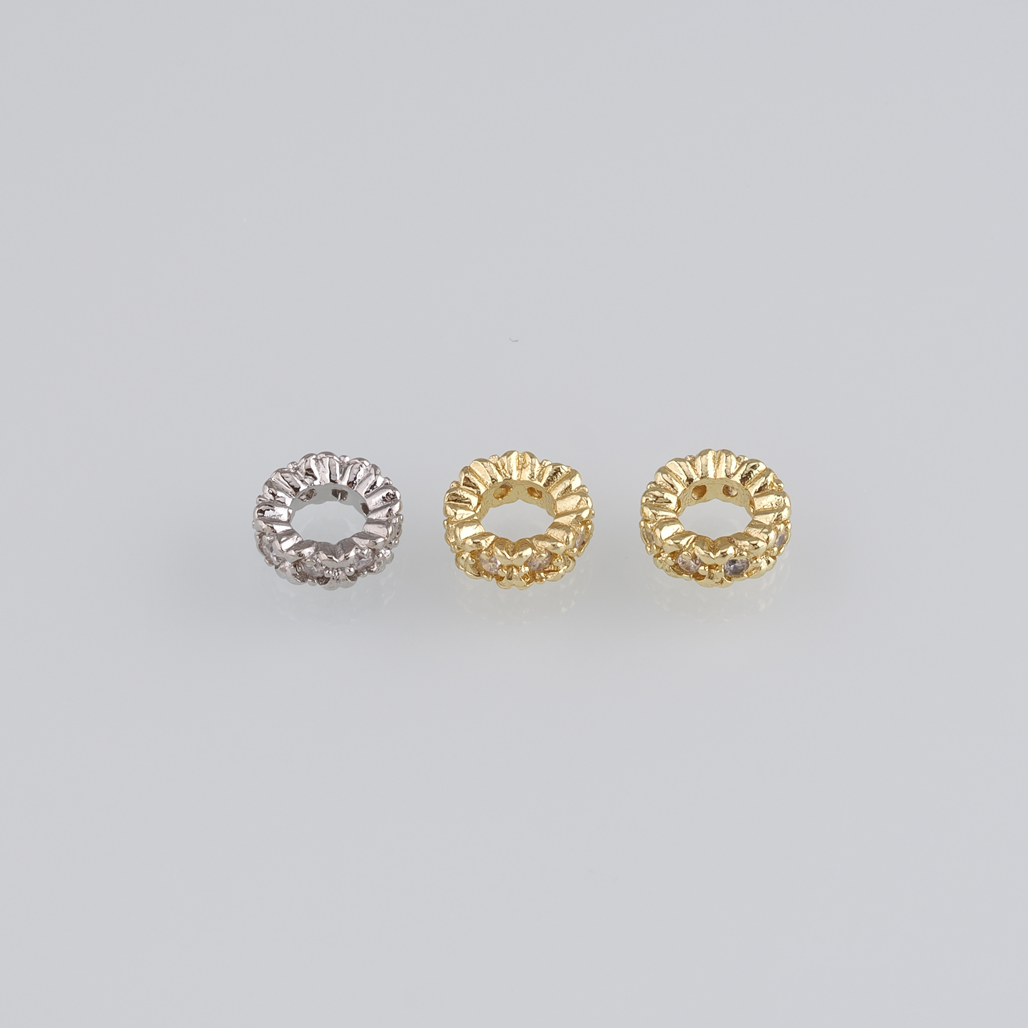 10Pcs 18K Gold Filled Round Flat Spacer Beads,CZ Micro Pave Round Spacer Beads,DIY Jewelry Making Supply