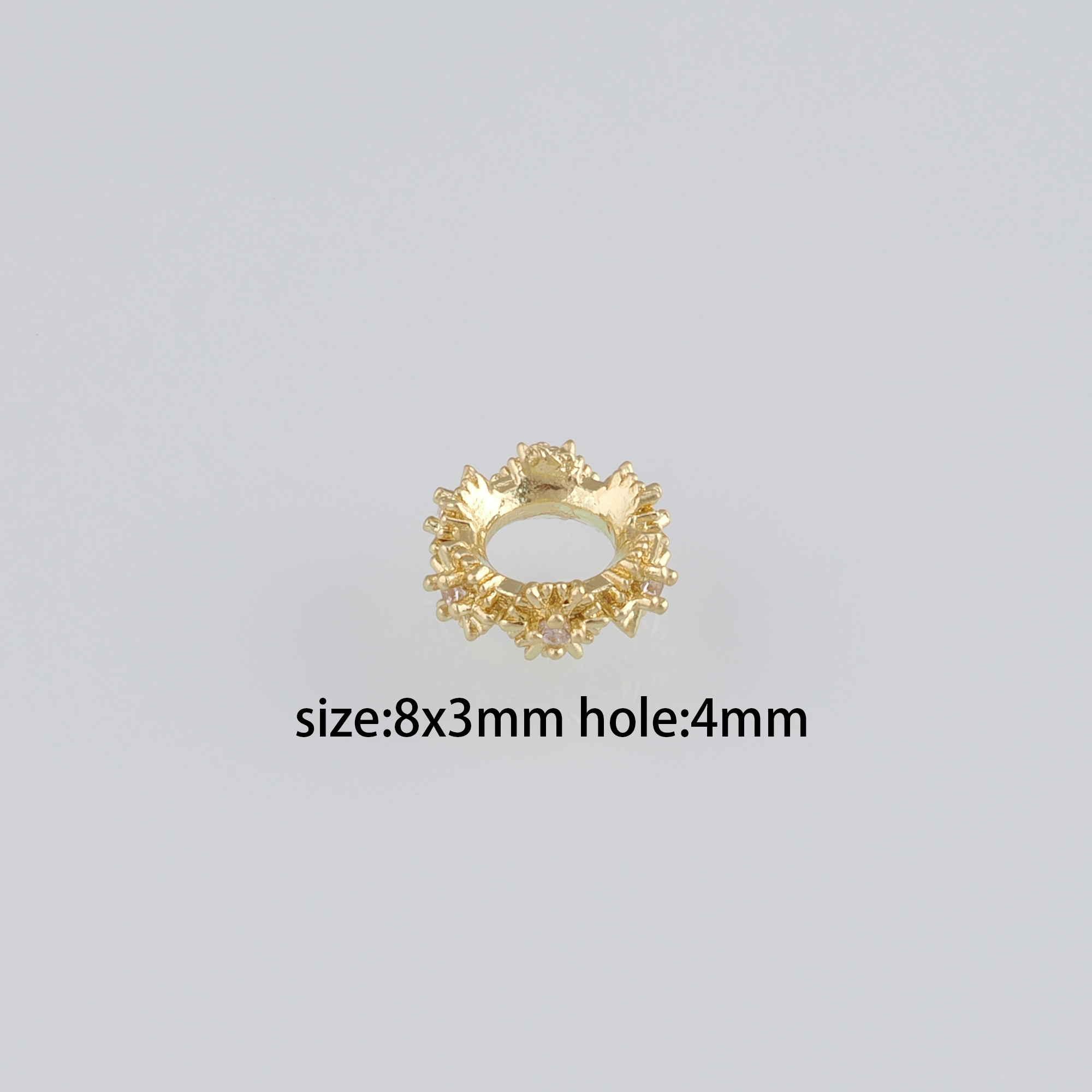 10Pcs 18K Gold Filled Flower Beads,CZ Micro Pave Round Flat Spacer Beads,DIY Jewelry Making Supply