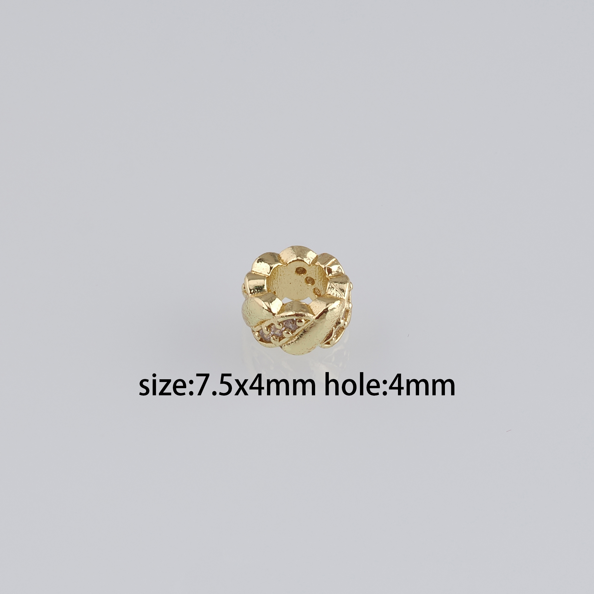 20pcs 18K Gold Filled Round Spacer Beads,CZ Micro Pave Large Hole Beads for Bracelet Jewelry Necklace Making Supply