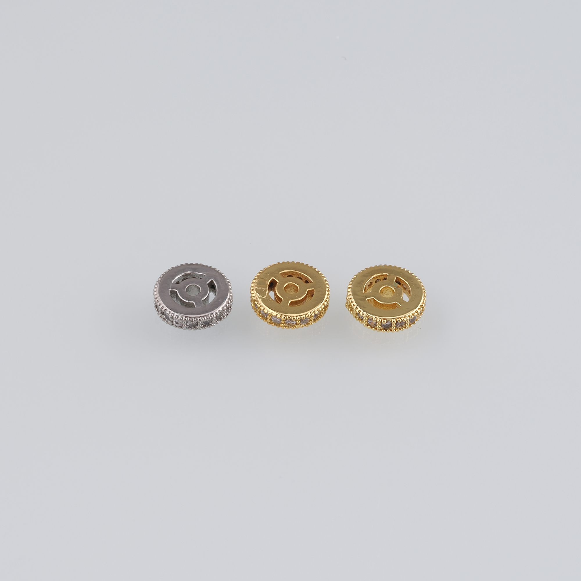10Pcs 18K Gold Filled Wheel Beads,Flat Beads,CZ Micro Pave Round Flat Spacer Beads,DIY Jewelry Making Supply