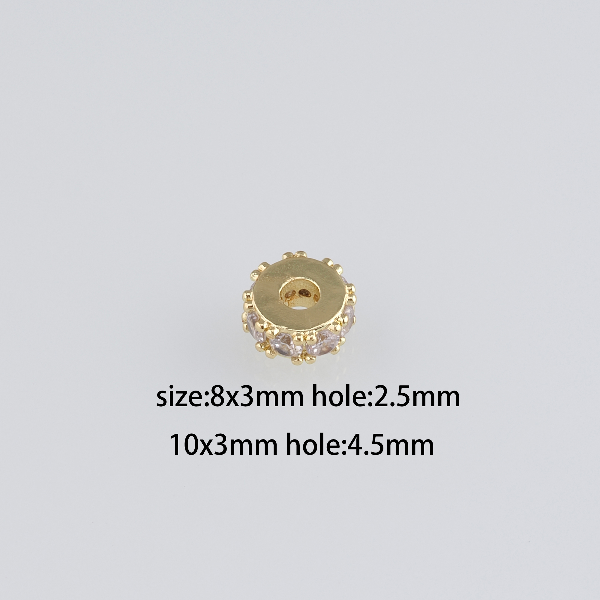 10Pcs 18K Gold Filled Round Flat Spacer Beads,CZ Micro Pave Round Spacer Beads,DIY Jewelry Making Supply