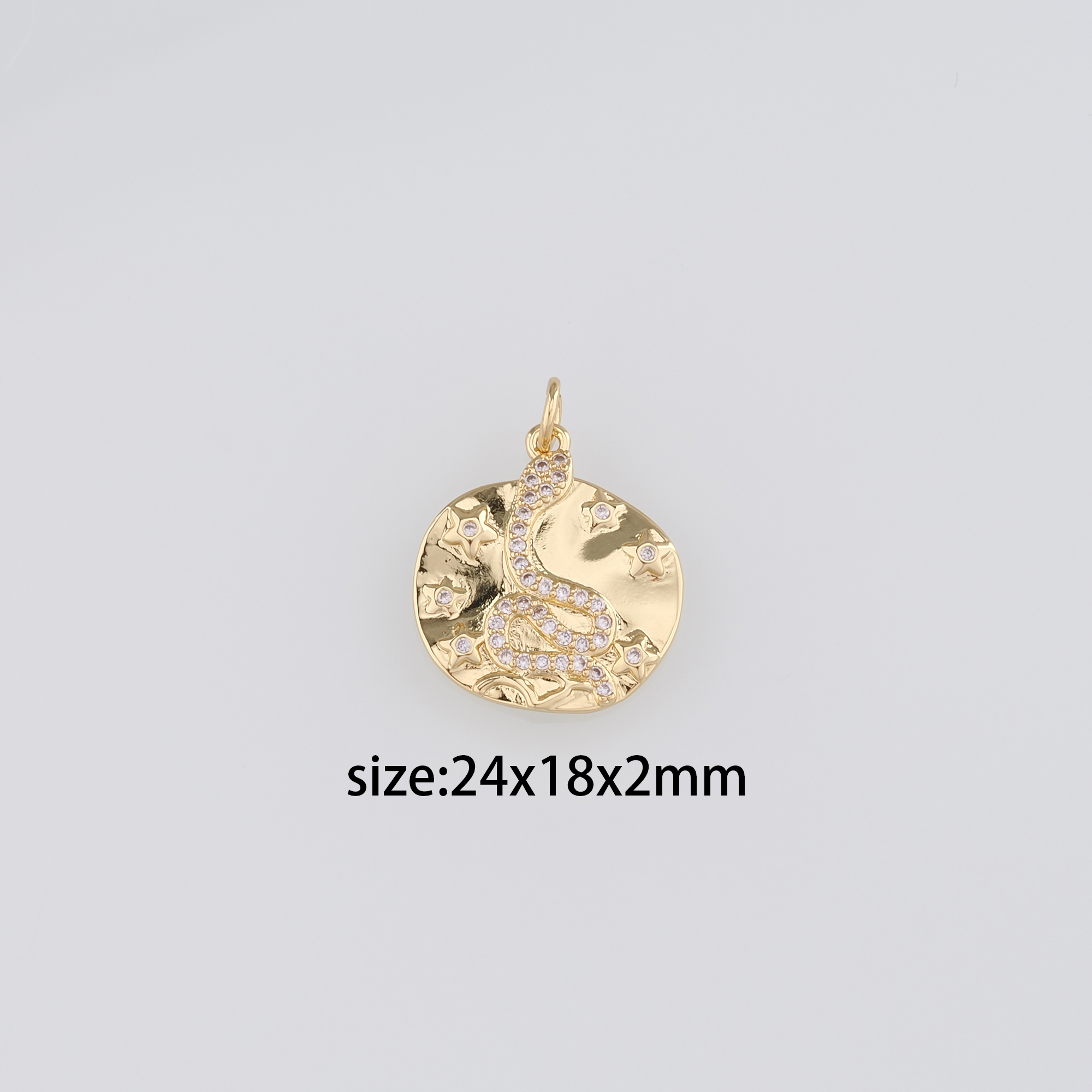 18K Gold Filled Snake Pendant,CZ Micro Pave Reptile Charm Earrings Necklace for DIY Jewelry Making Supply
