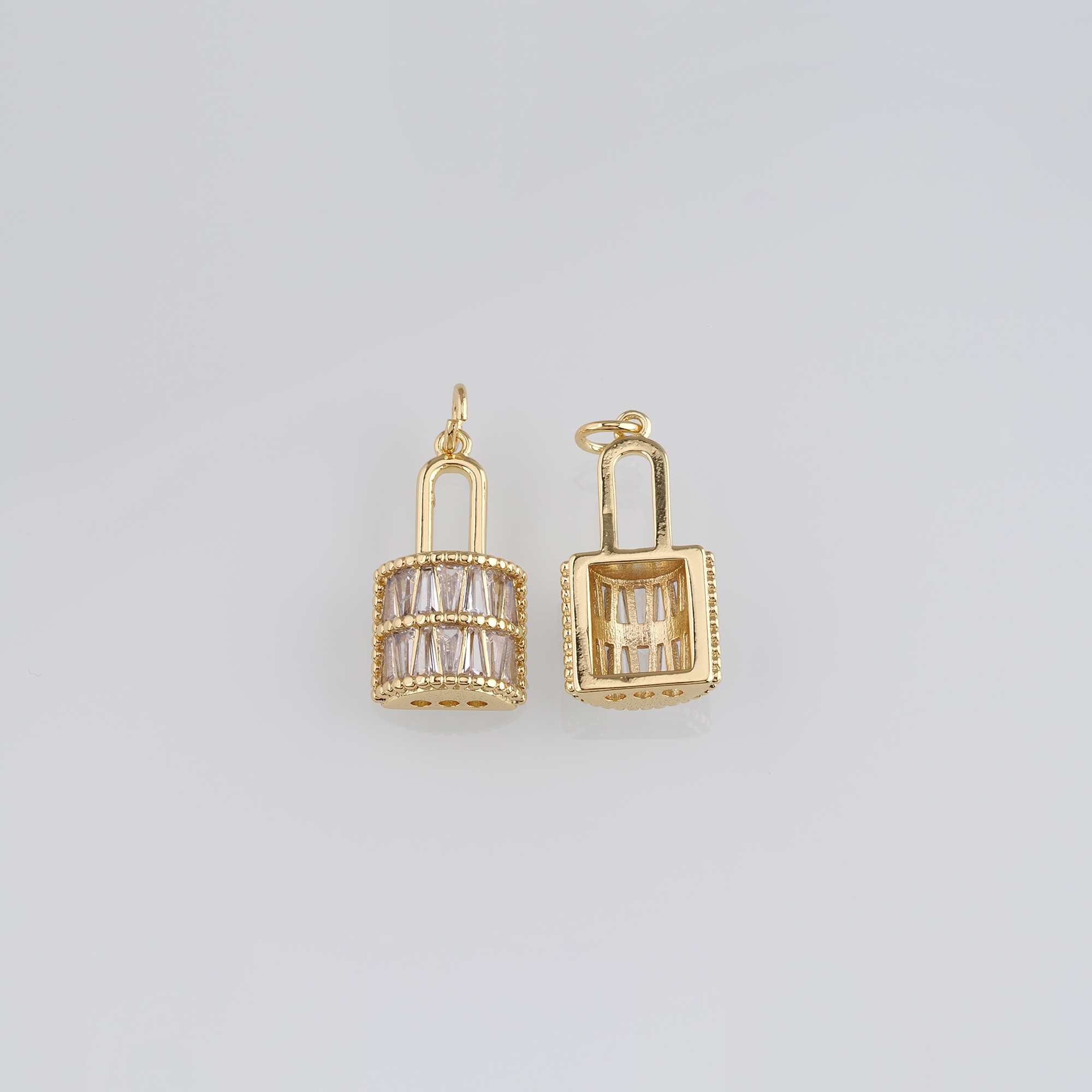 18K Gold Filled Lock Pendant,CZ Micro Pave Lock Charm Earrings Necklace for DIY Jewelry Making Supply