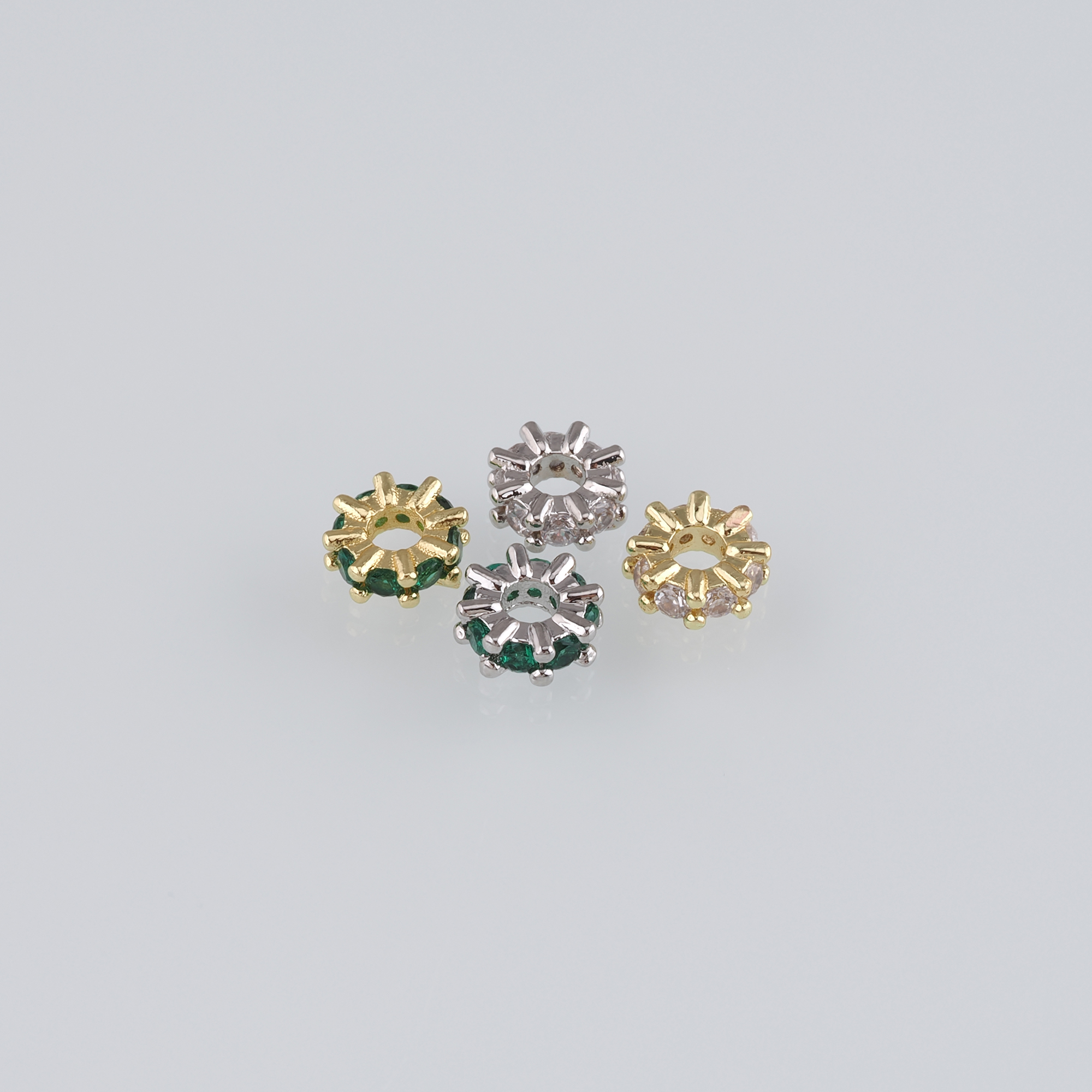 20Pcs 18K Gold Filled Flat Beads,CZ Micro Pave Round Flat Spacer Beads,DIY Jewelry Making Supply