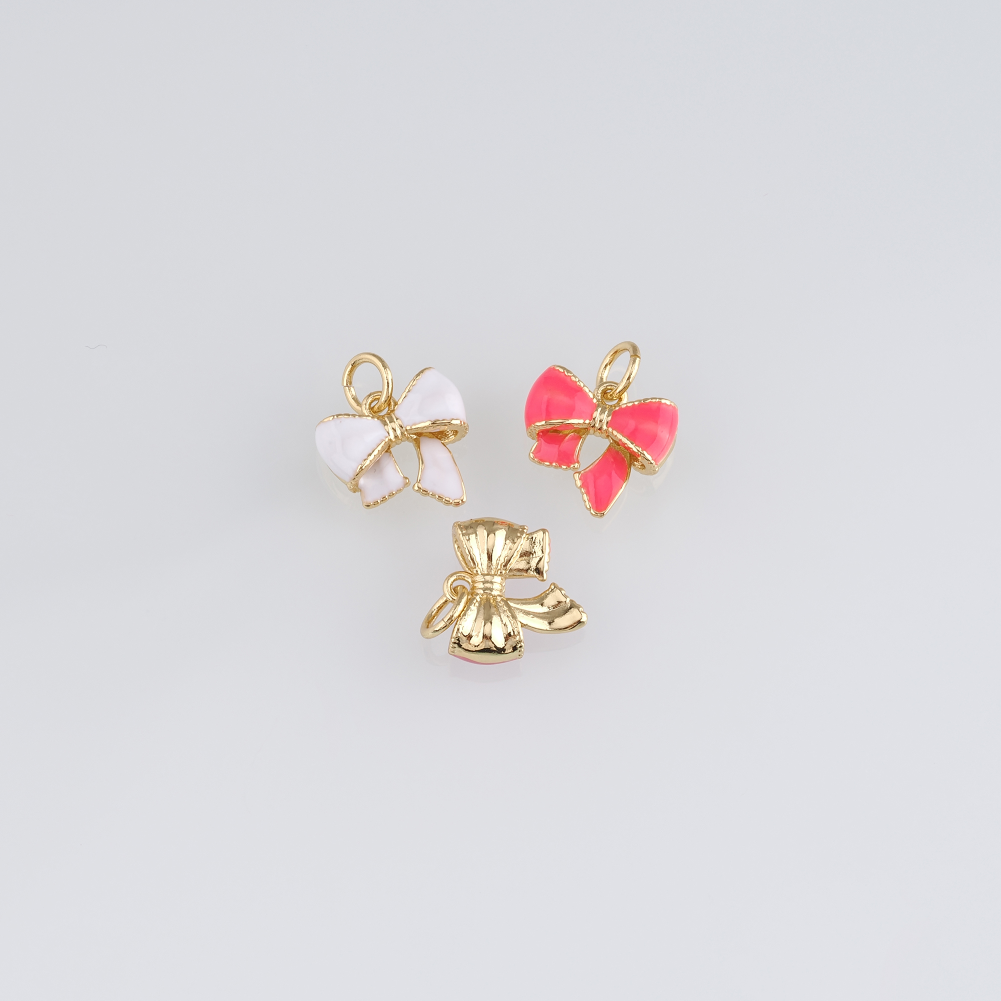 18K Gold Filled Bow Pendant,Enamel Bow Charm Earrings Necklace for DIY Jewelry Making Supply