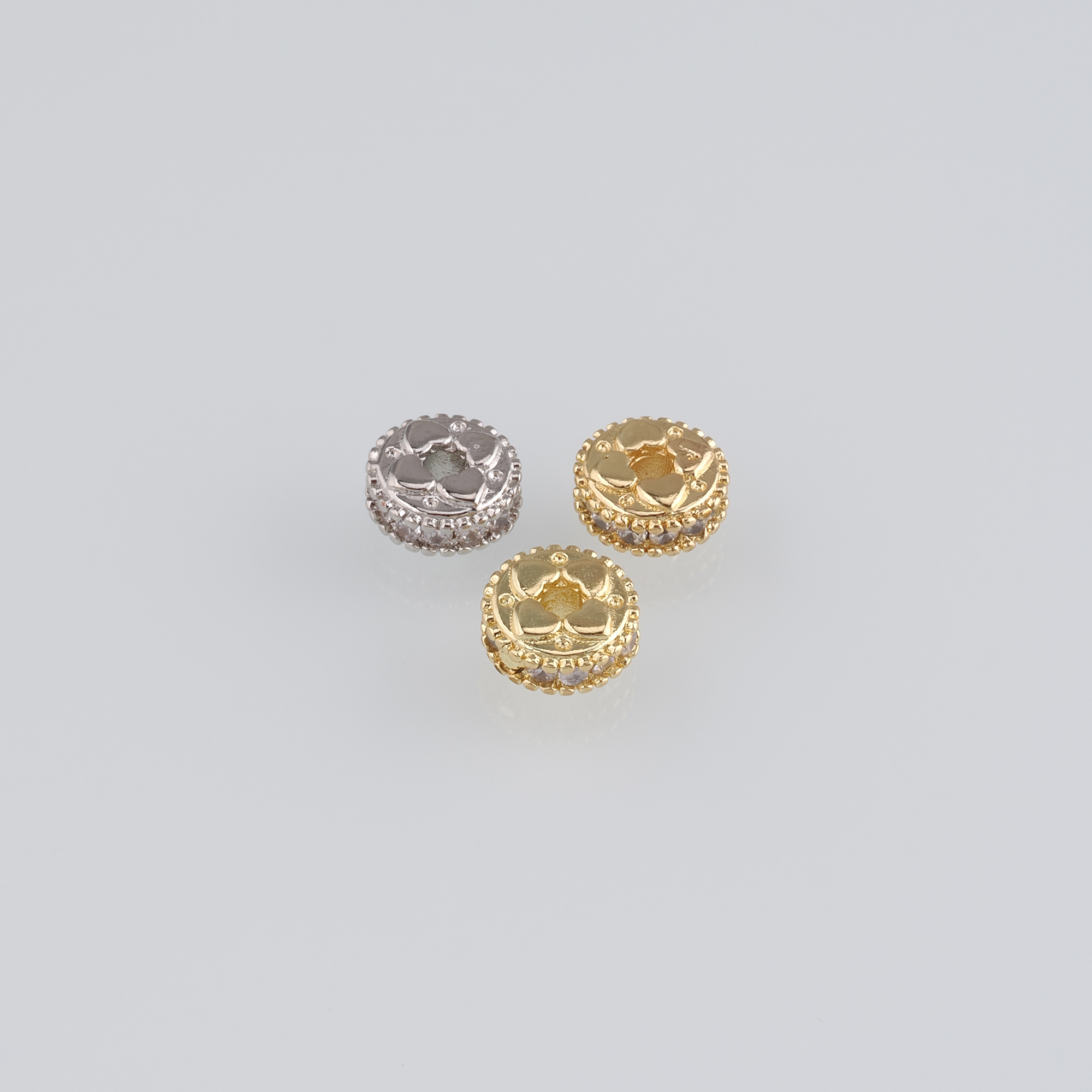 10Pcs 18K Gold Filled Flower Beads,CZ Micro Pave Round Flat Spacer Beads,DIY Jewelry Making Supply