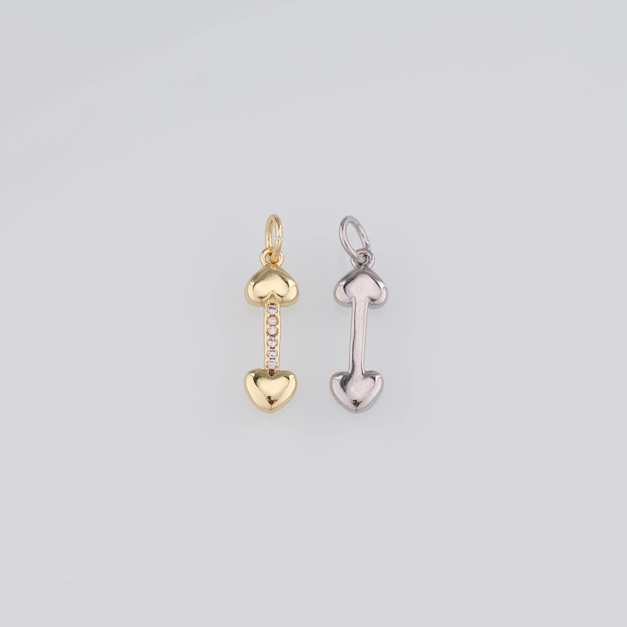 CZ Micro Pave Heart Pendant,18K Gold Filled Heart Arrow Charm Earrings Necklace for DIY Jewelry Making Supply