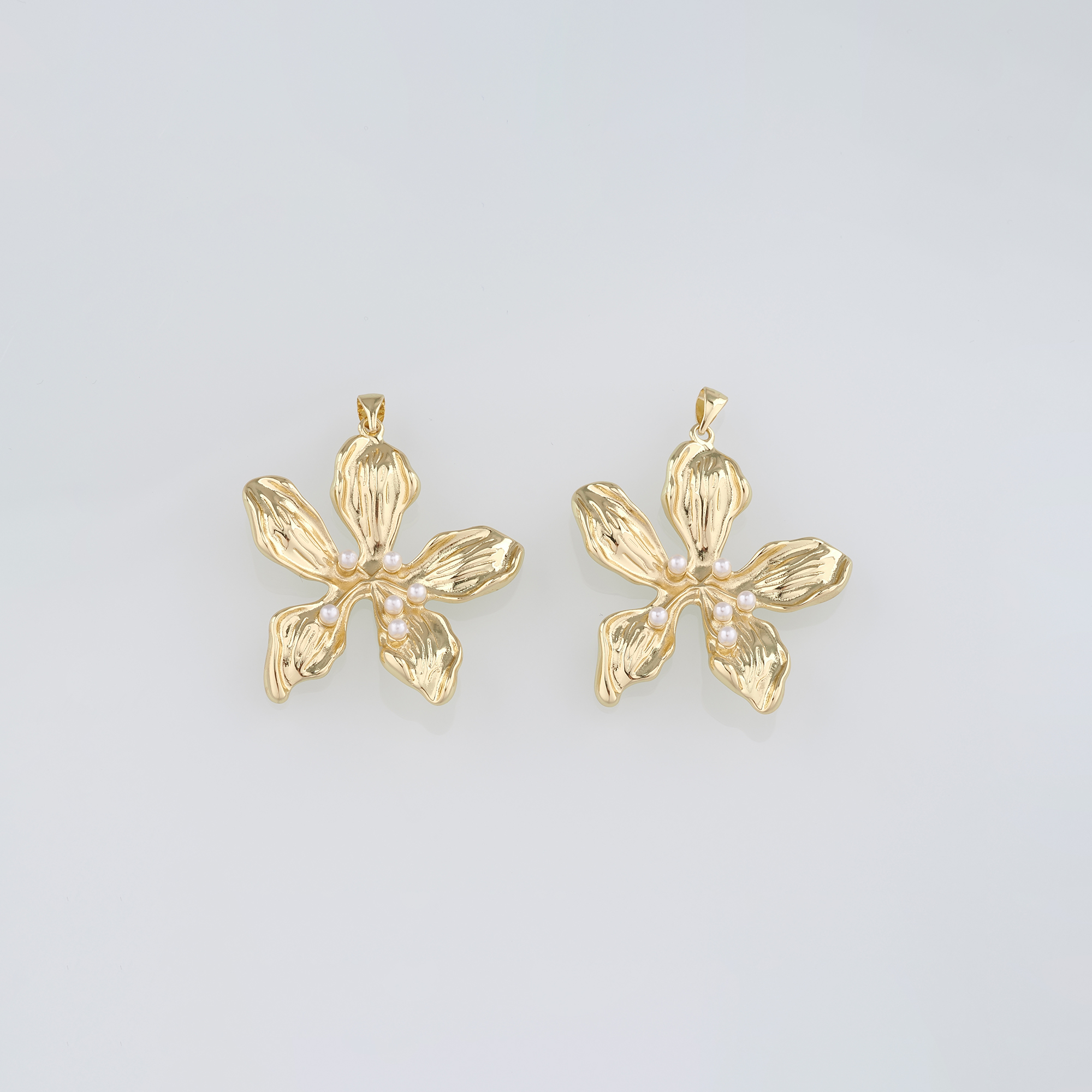 18K Gold Filled Flower Pendant,Pearl Flower Charm Earrings Necklace for DIY Jewelry Making Supply