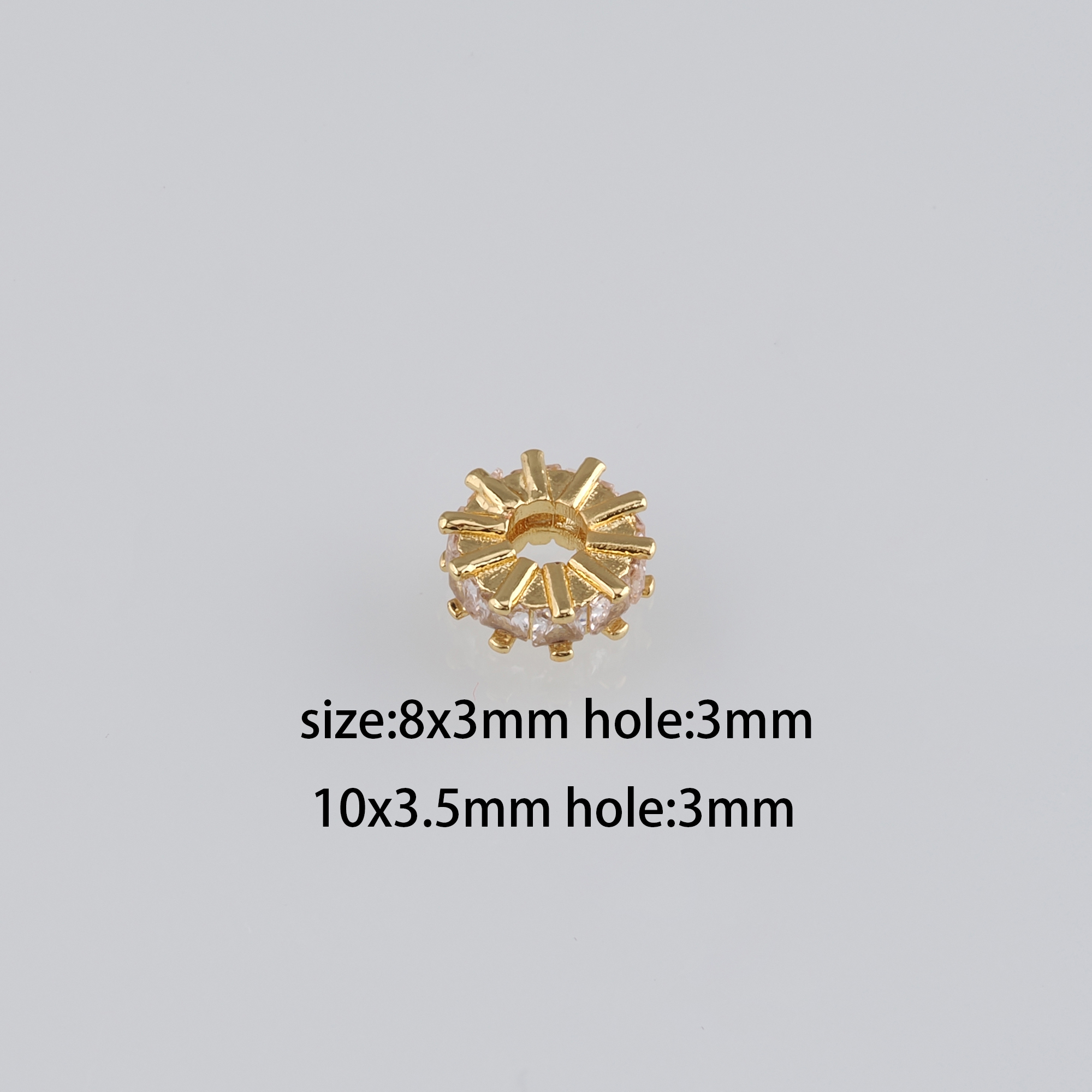 10Pcs 18K Gold Filled Round Flat Spacer Beads,CZ Micro Pave Round Spacer Beads,DIY Jewelry Making Supply